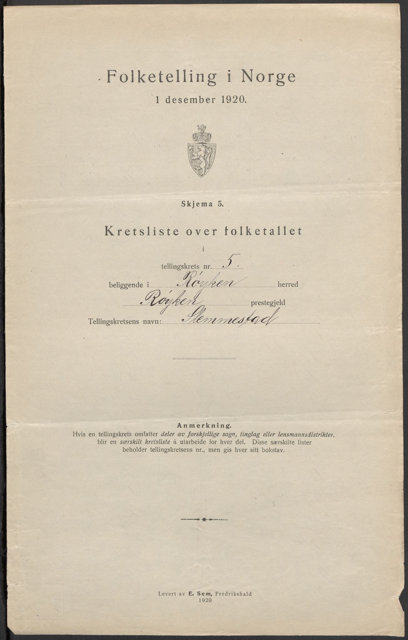 SAKO, 1920 census for Røyken, 1920, p. 25