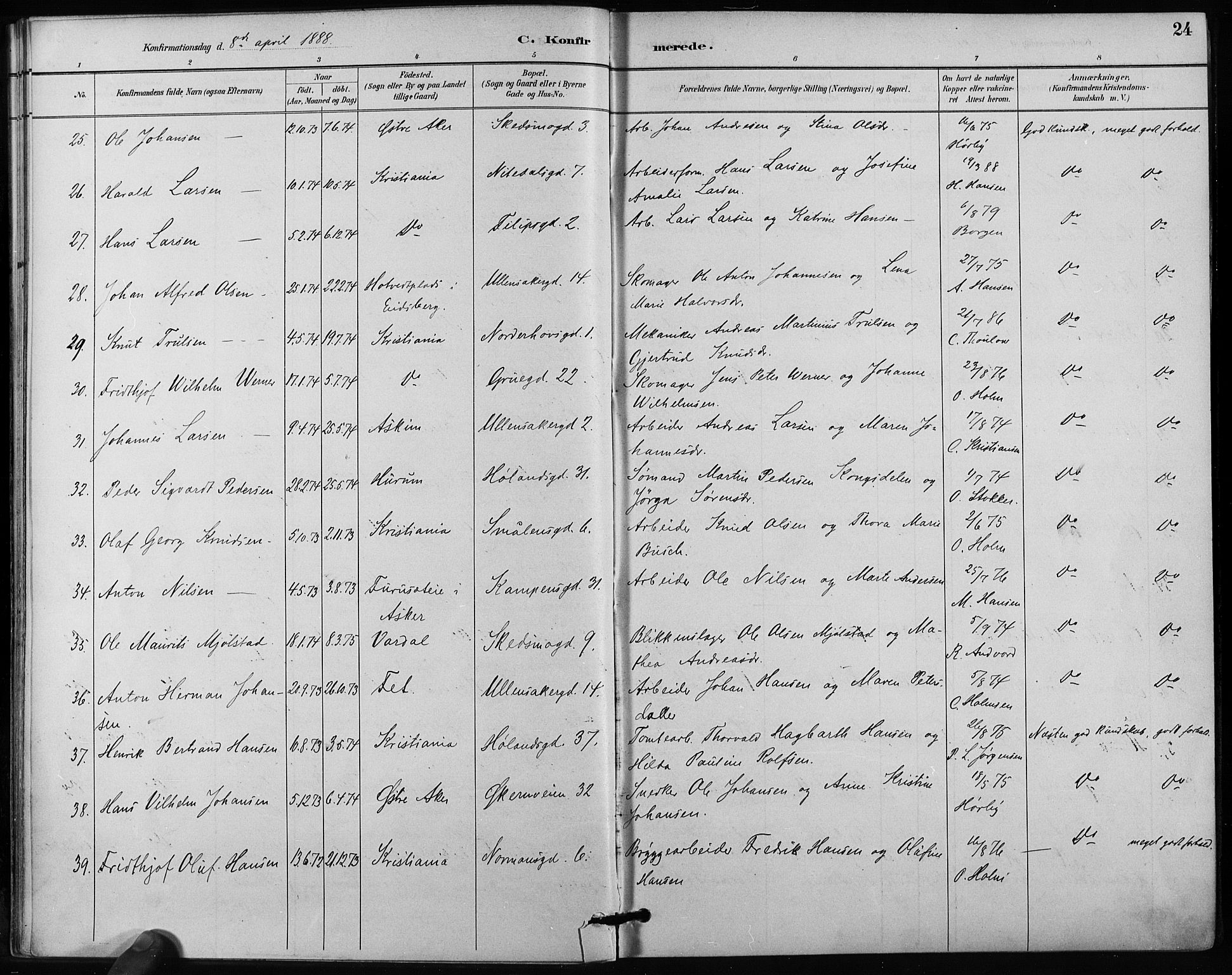 Kampen prestekontor Kirkebøker, AV/SAO-A-10853/F/Fa/L0004: Parish register (official) no. I 4, 1885-1892, p. 24