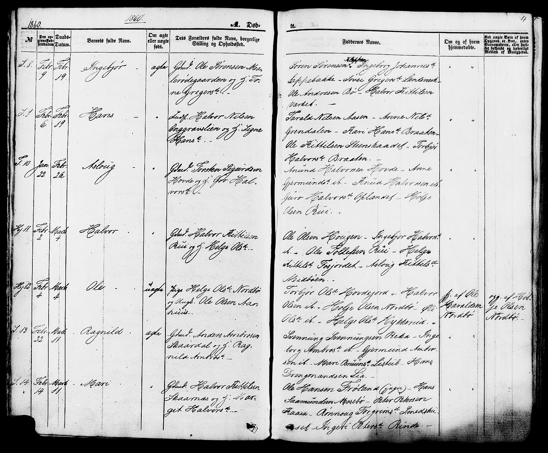 Hjartdal kirkebøker, SAKO/A-270/F/Fa/L0009: Parish register (official) no. I 9, 1860-1879, p. 4