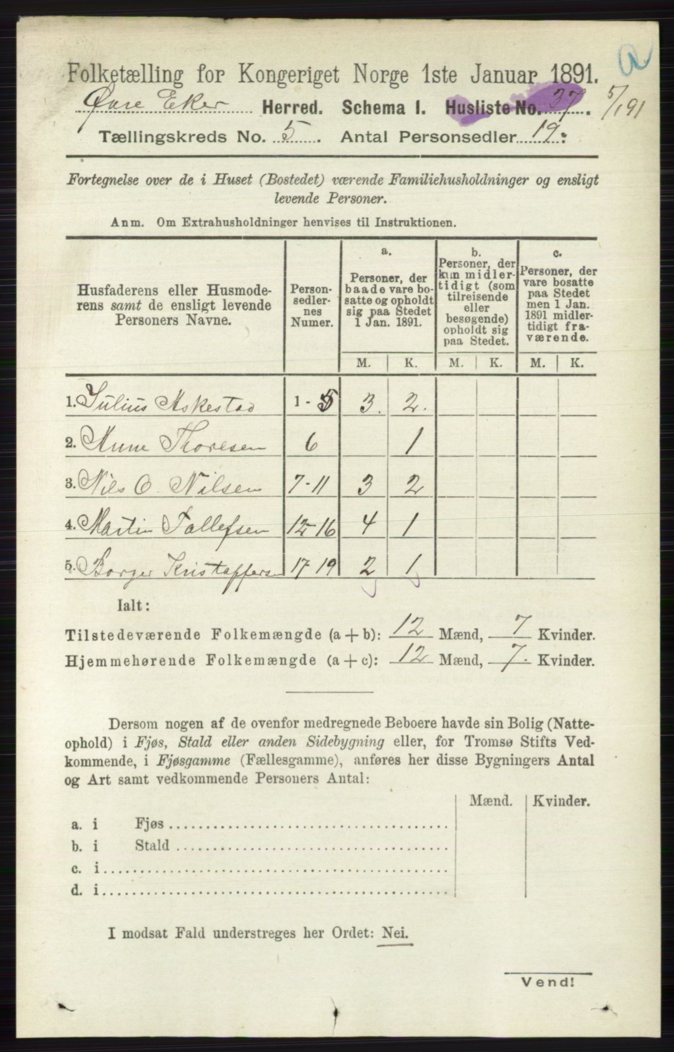 RA, 1891 census for 0624 Øvre Eiker, 1891, p. 1811