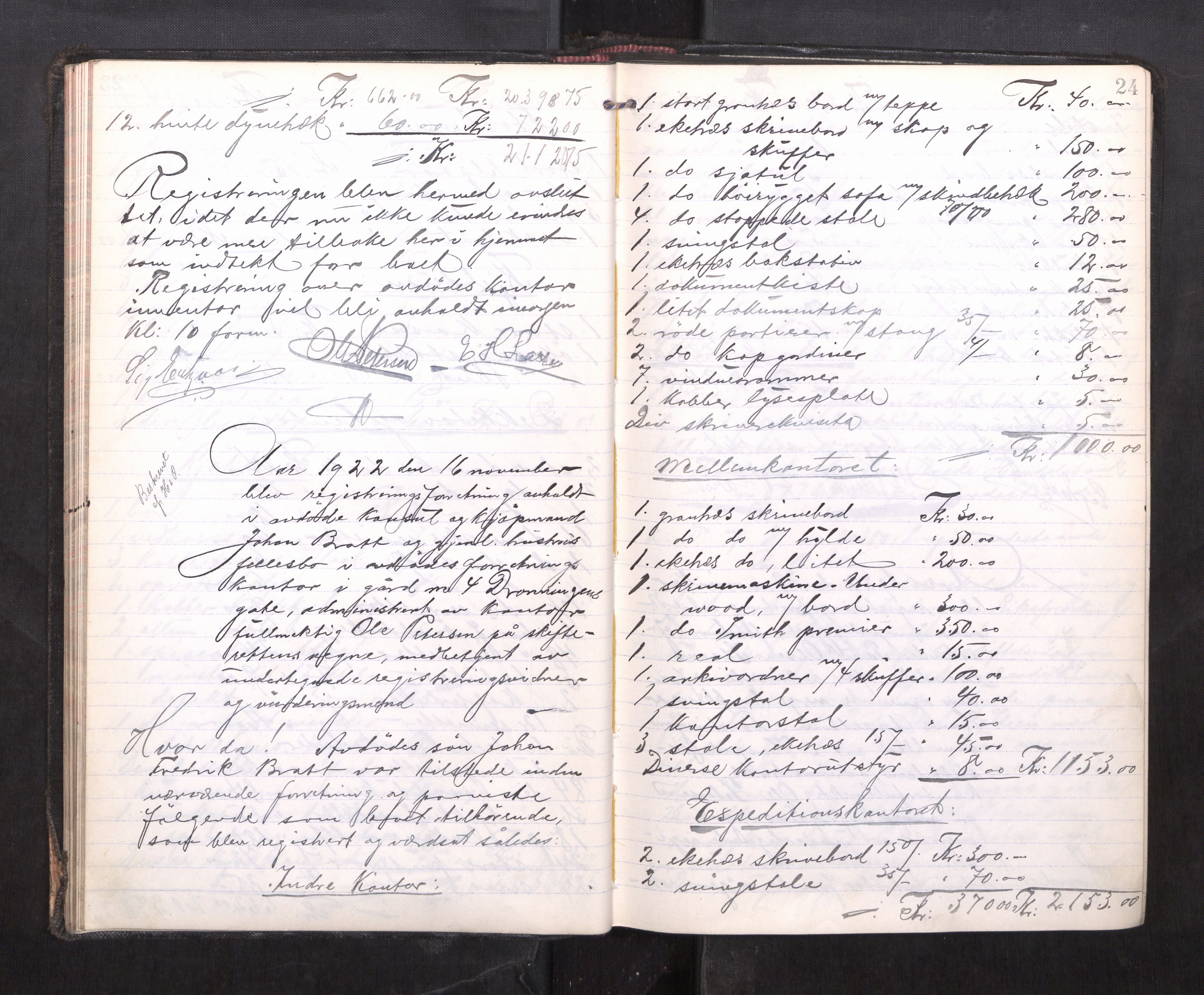 Trondheim byfogd, AV/SAT-A-0003/1/3/3C/L0042: Skifteregistreringsprotokoll - 10/10-11/6. (u/ register), 1922-1925, p. 24