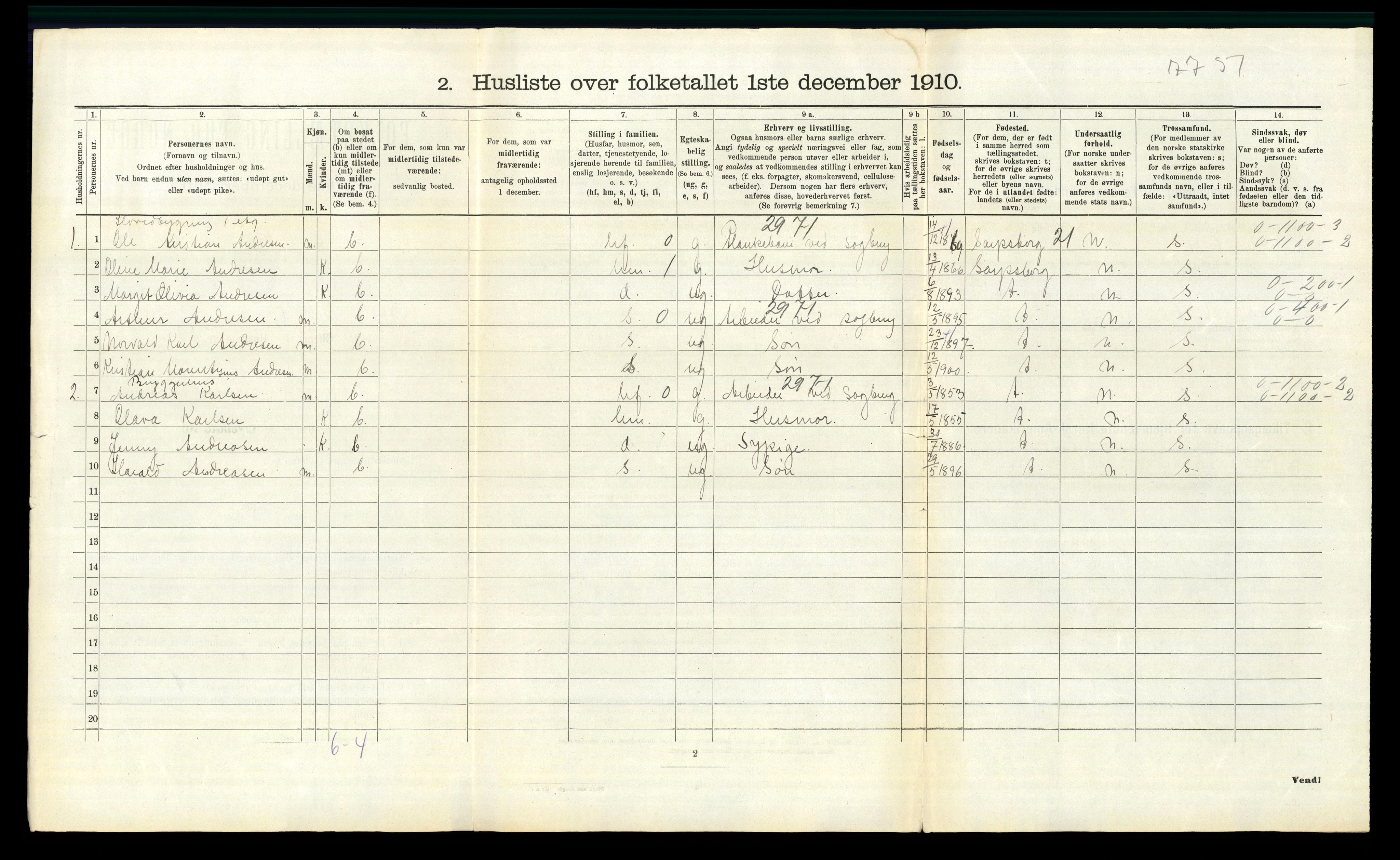 RA, 1910 census for Borge, 1910, p. 179