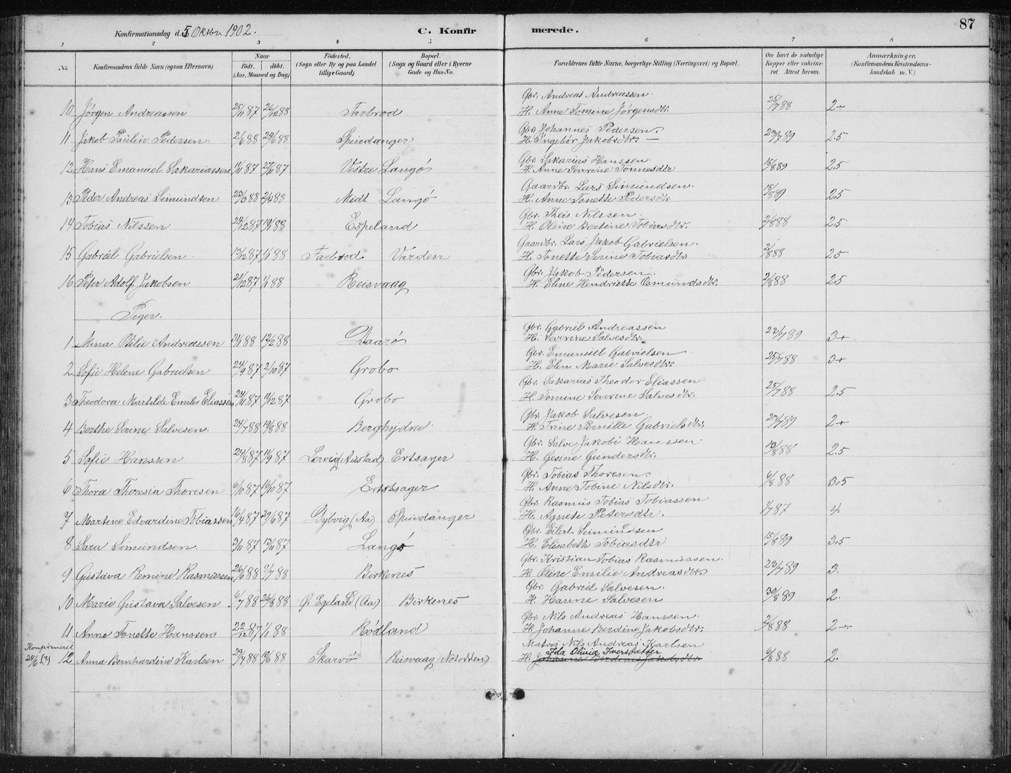 Herad sokneprestkontor, AV/SAK-1111-0018/F/Fb/Fbb/L0004: Parish register (copy) no. B 4, 1890-1935, p. 87