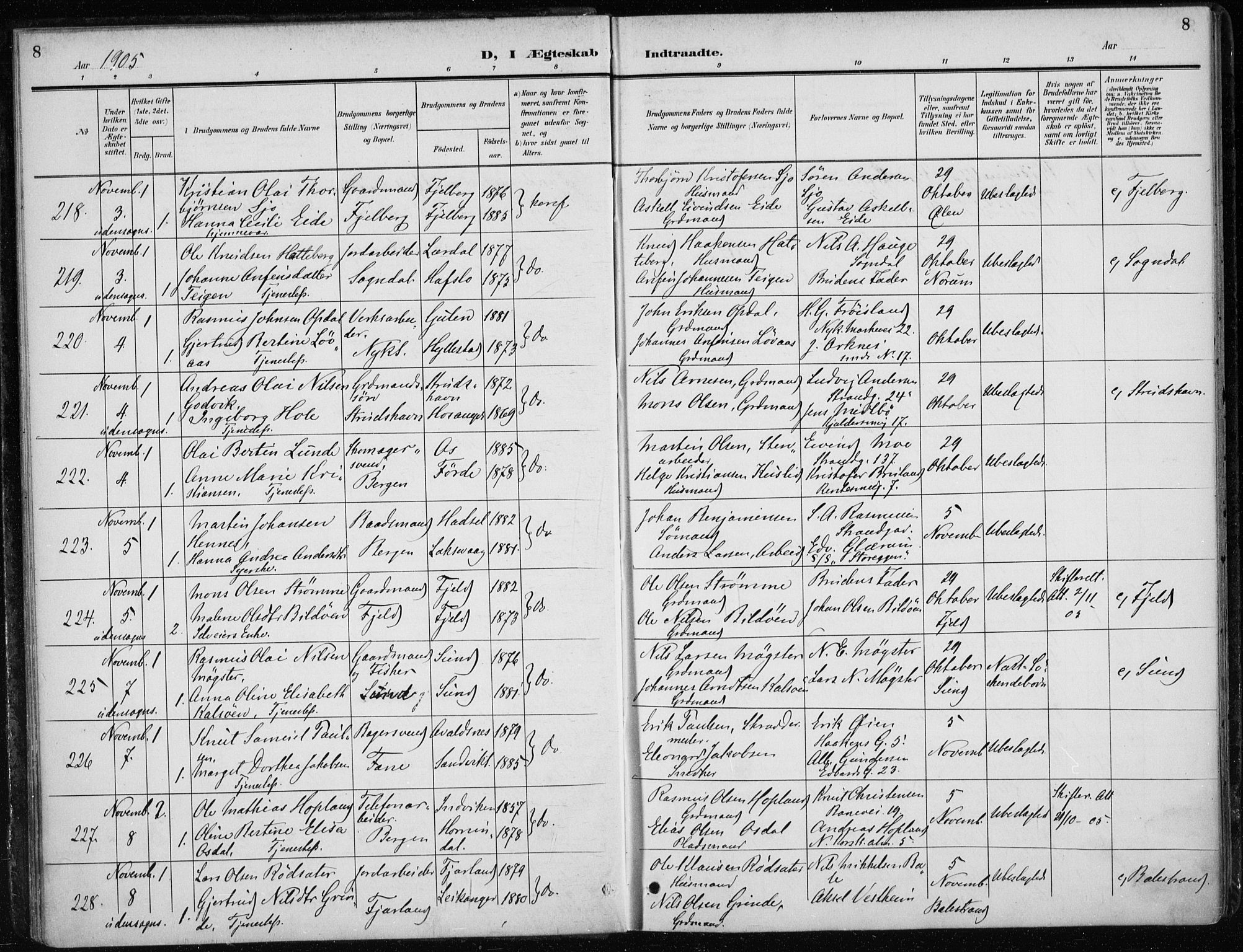 Nykirken Sokneprestembete, AV/SAB-A-77101/H/Haa/L0035: Parish register (official) no. D 5, 1905-1913, p. 8