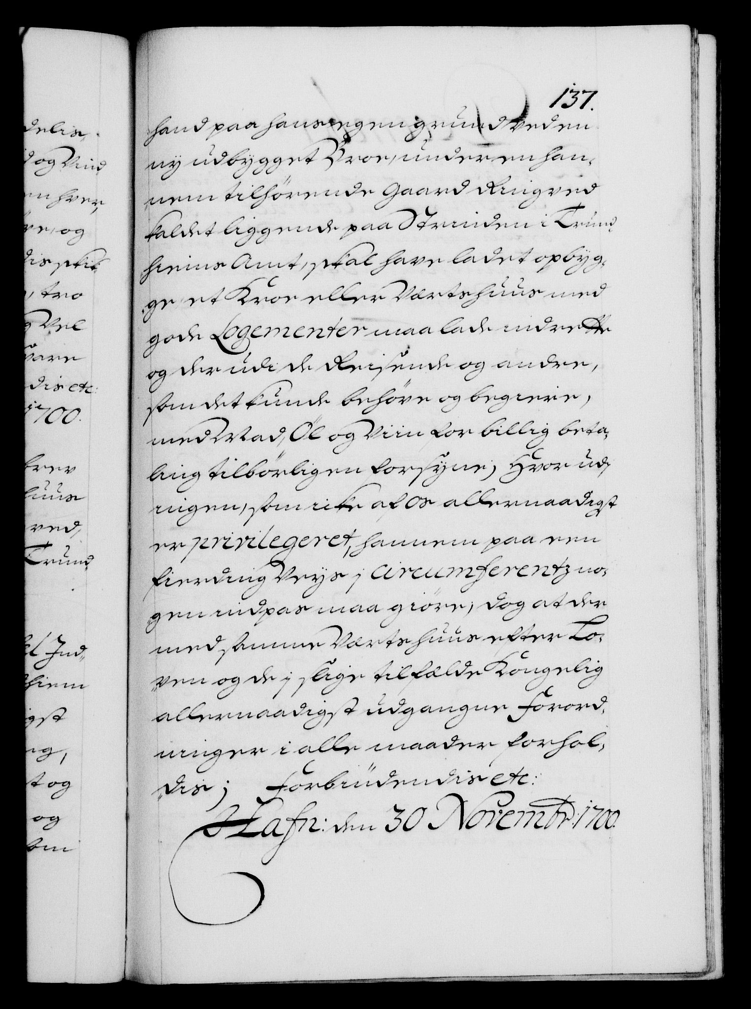 Danske Kanselli 1572-1799, RA/EA-3023/F/Fc/Fca/Fcaa/L0018: Norske registre, 1699-1703, p. 137a
