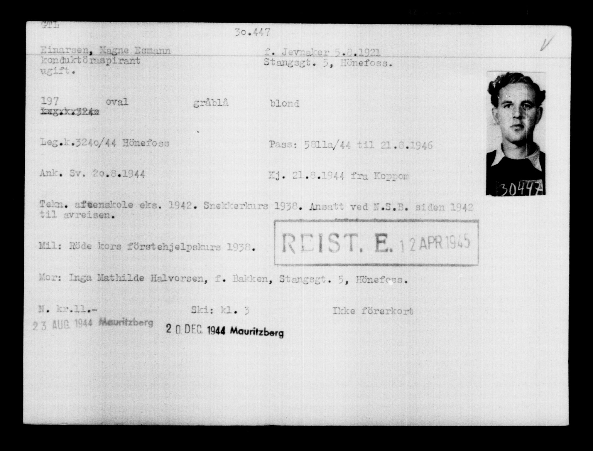 Utenriksstasjonene, Legasjonen i Stockholm, Flyktningkontoret, AV/RA-S-6753/V/Va/L0012: Kjesäterkartoteket, flyktninger med registreringsnr. 28300-31566, 1940-1945, p. 2346