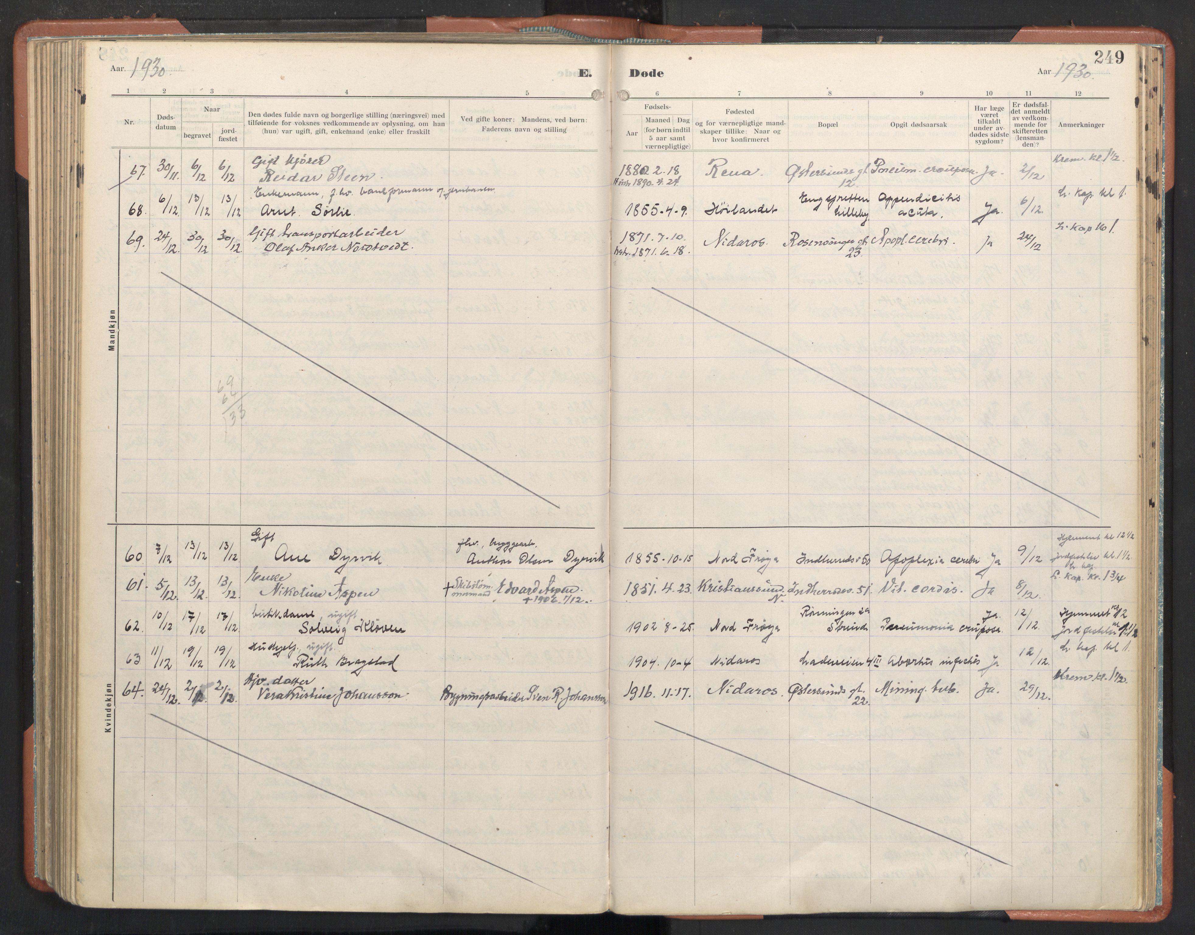 Ministerialprotokoller, klokkerbøker og fødselsregistre - Sør-Trøndelag, AV/SAT-A-1456/605/L0245: Parish register (official) no. 605A07, 1916-1938, p. 249