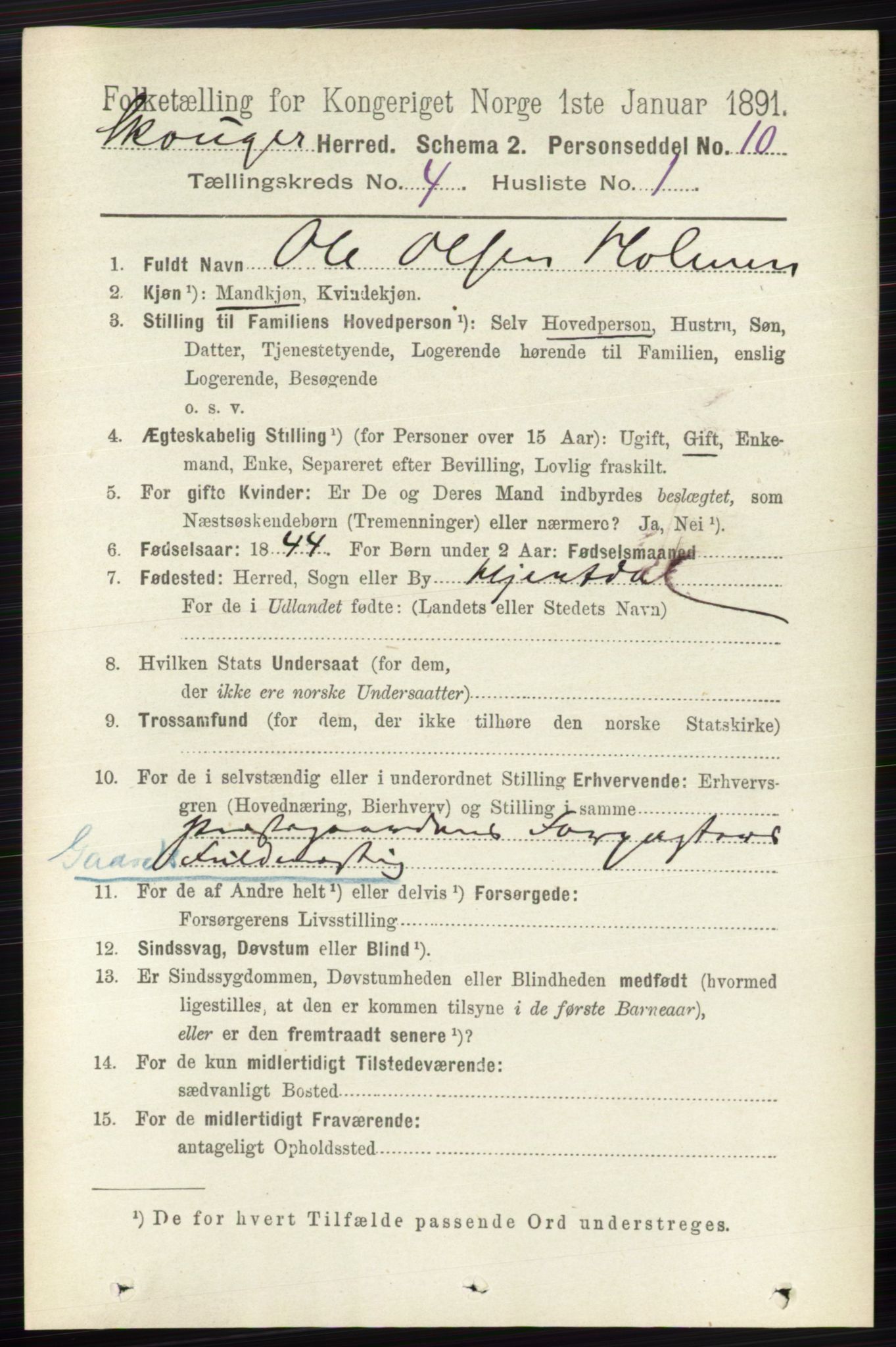 RA, 1891 census for 0712 Skoger, 1891, p. 2270