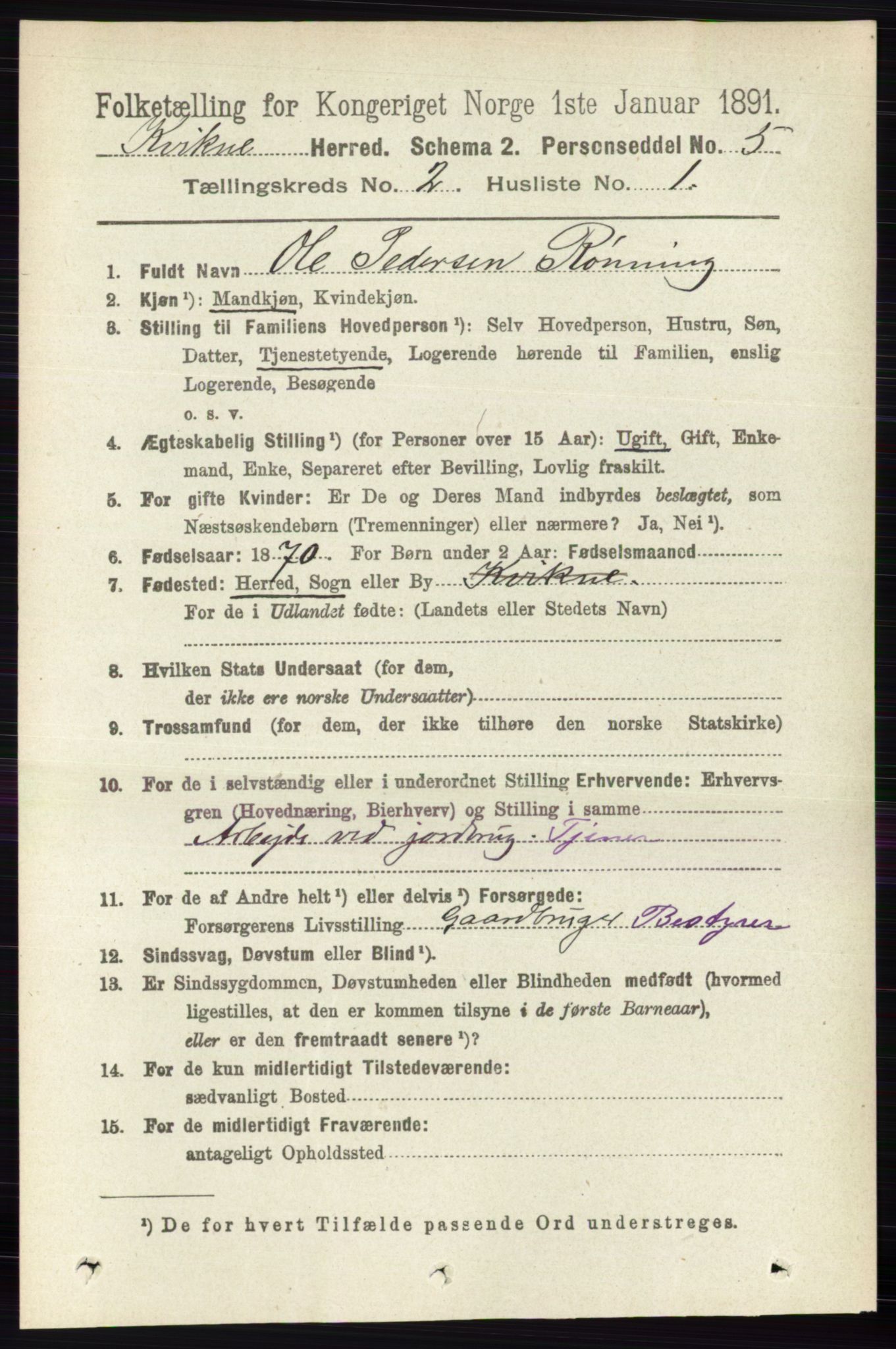 RA, 1891 census for 0440 Kvikne, 1891, p. 303