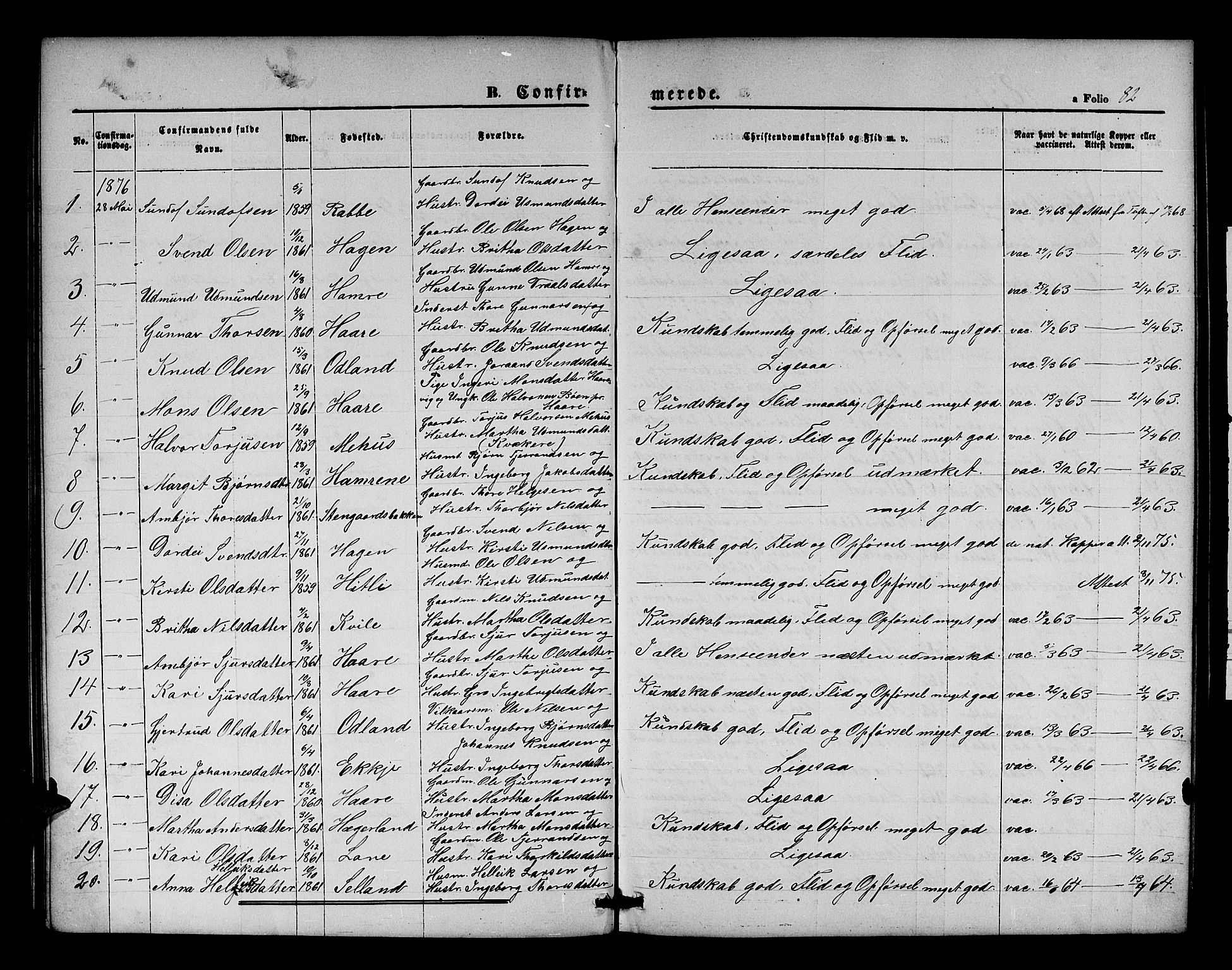 Røldal sokneprestembete, SAB/A-100247: Parish register (copy) no. A 2, 1861-1886, p. 82