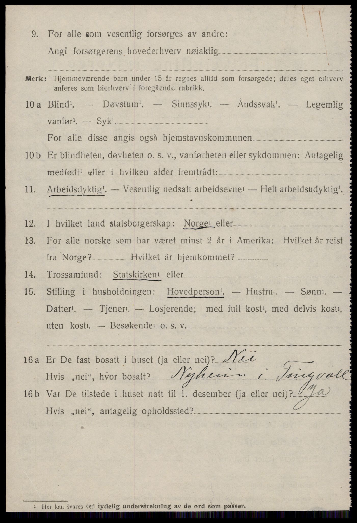 SAT, 1920 census for Tingvoll, 1920, p. 6967