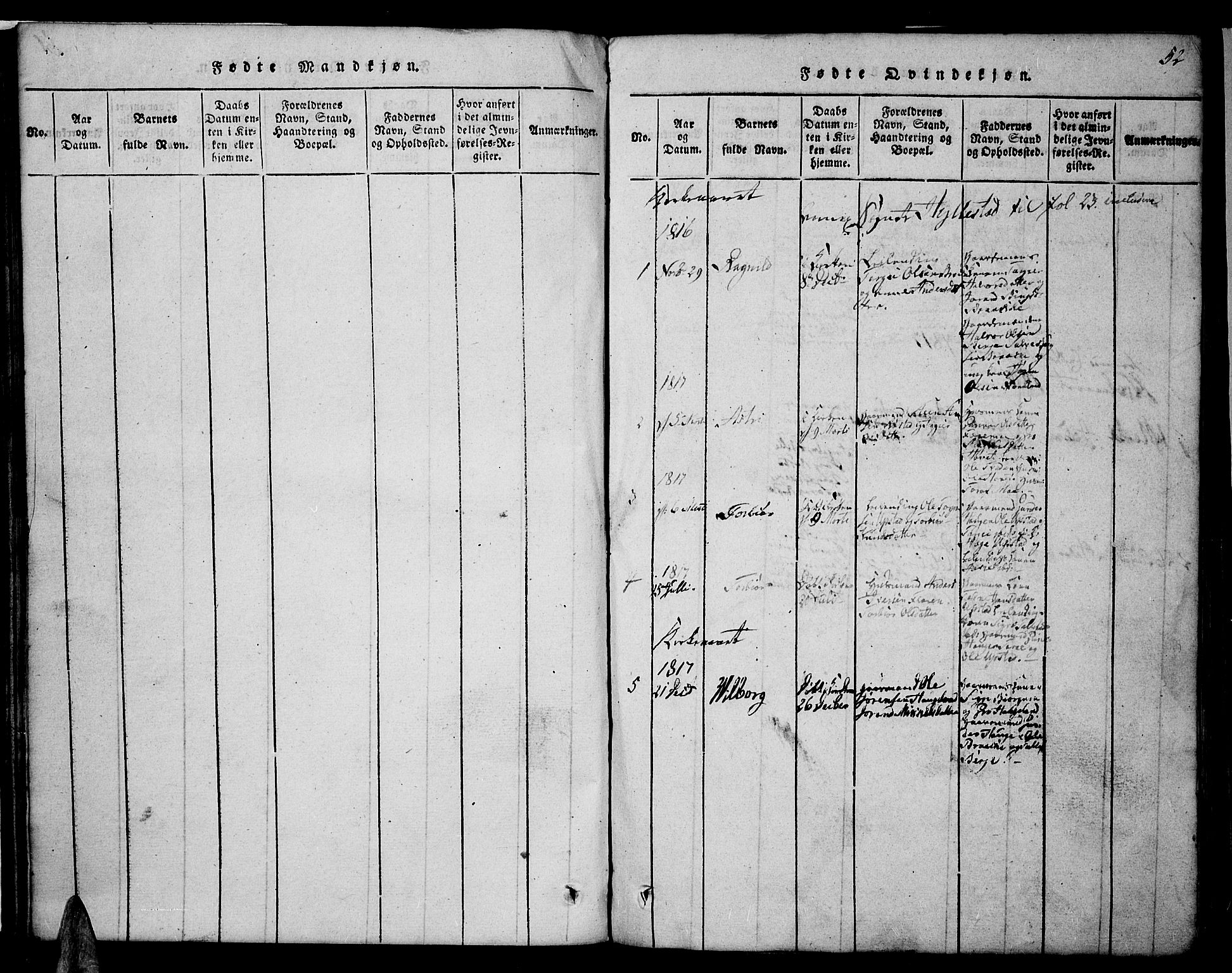 Valle sokneprestkontor, SAK/1111-0044/F/Fb/Fbc/L0001: Parish register (copy) no. B 1 /2, 1816-1829, p. 52