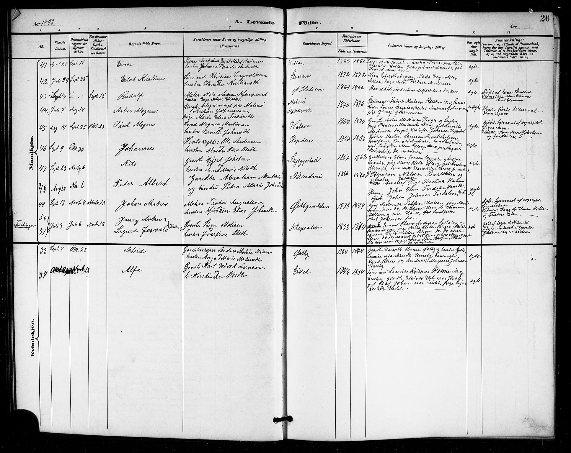 Tjølling kirkebøker, AV/SAKO-A-60/G/Ga/L0002: Parish register (copy) no. 2, 1895-1918, p. 26