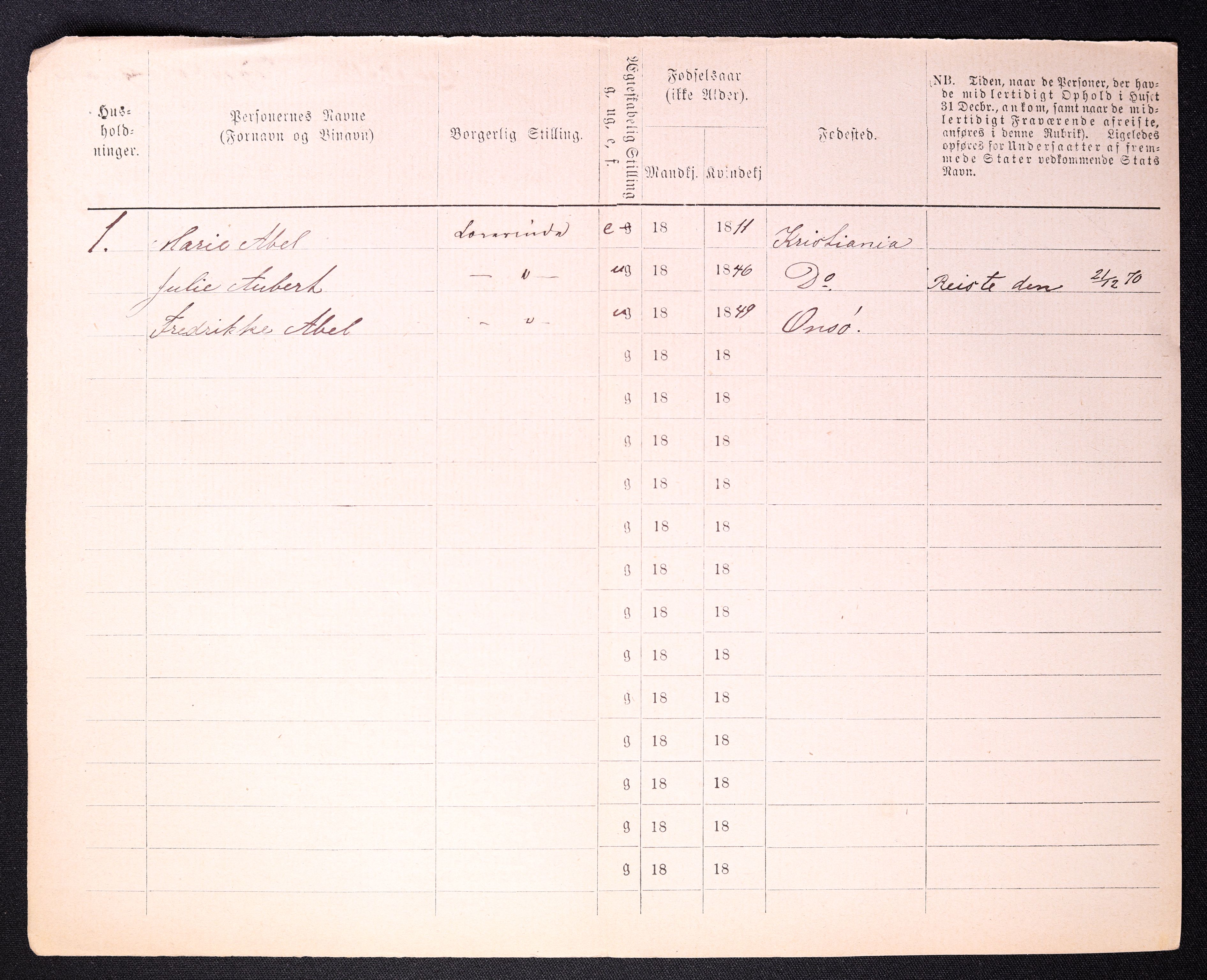 RA, 1870 census for 0103 Fredrikstad, 1870, p. 1022