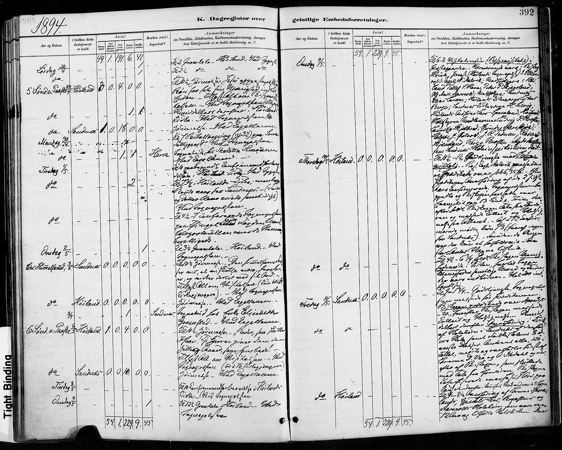 Høyland sokneprestkontor, AV/SAST-A-101799/001/30BA/L0013: Parish register (official) no. A 13.2, 1889-1898, p. 392