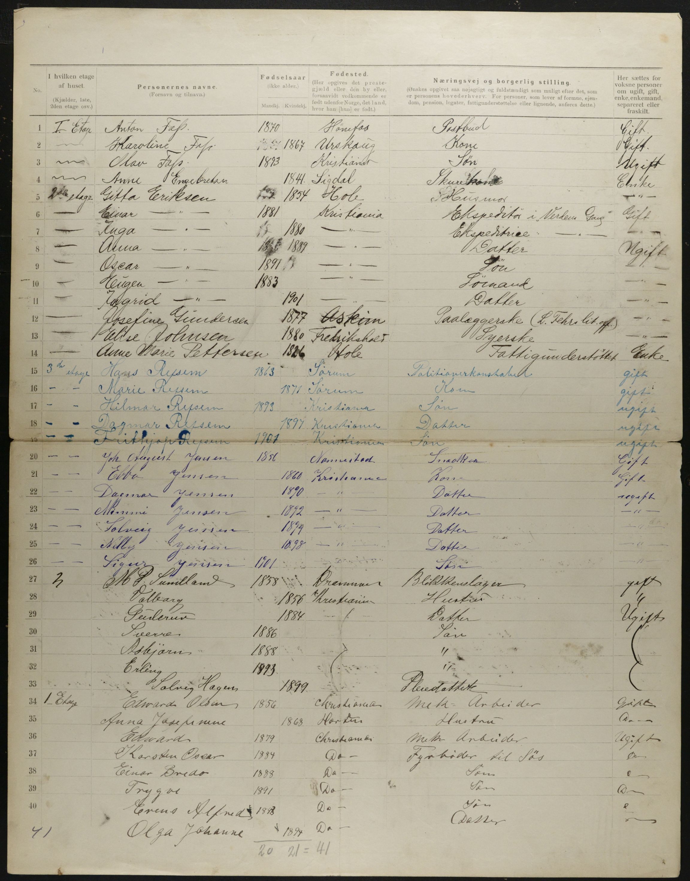 OBA, Municipal Census 1901 for Kristiania, 1901, p. 2252