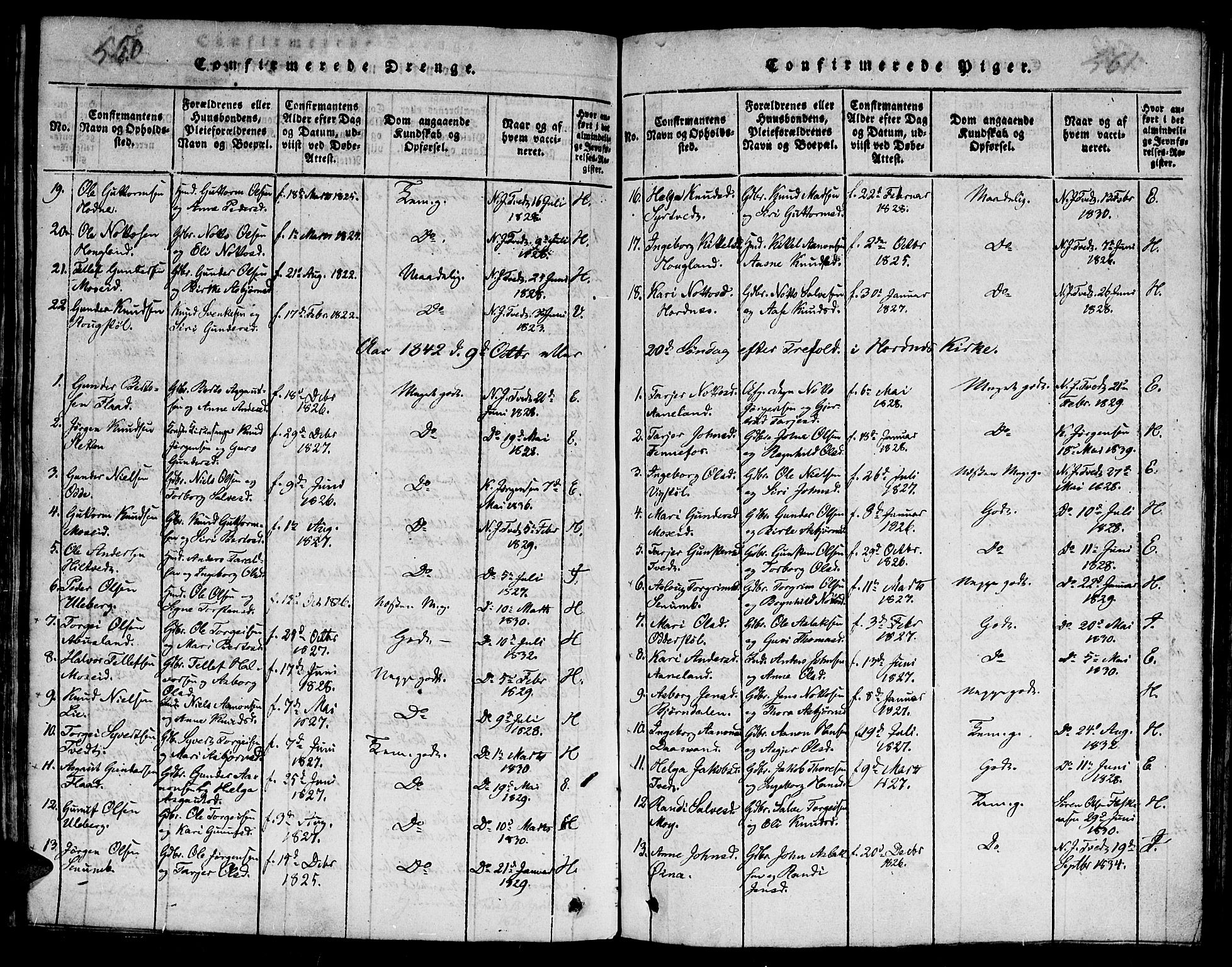 Evje sokneprestkontor, AV/SAK-1111-0008/F/Fb/Fba/L0001: Parish register (copy) no. B 1, 1816-1842, p. 560-561