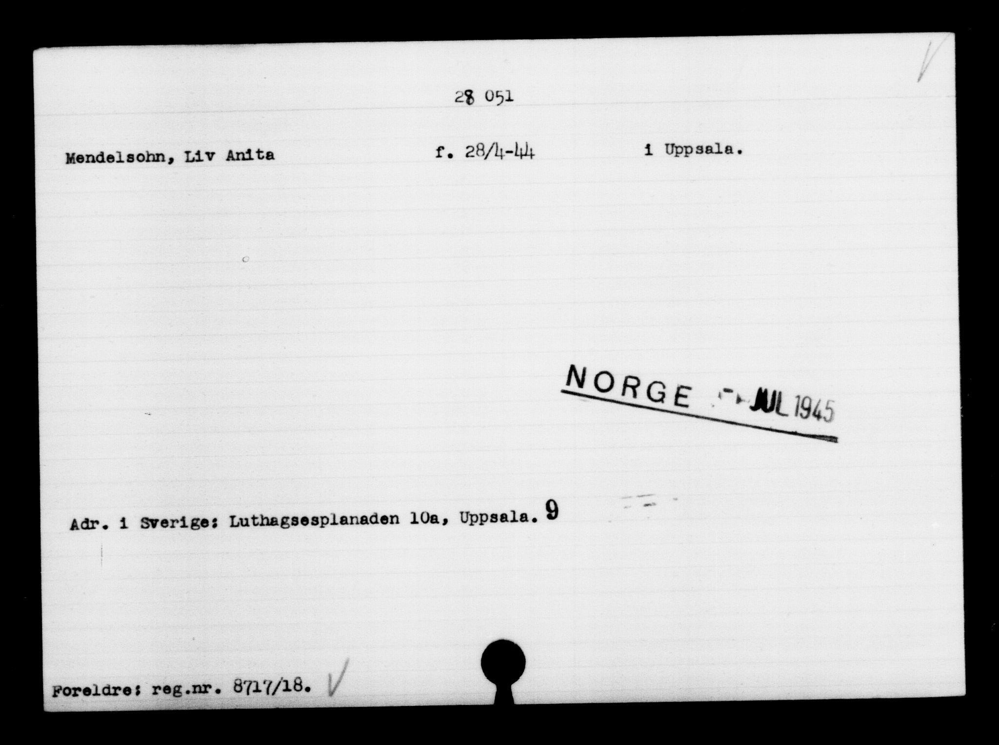 Utenriksstasjonene, Legasjonen i Stockholm, Flyktningkontoret, AV/RA-S-6753/V/Va/L0011: Kjesäterkartoteket, flyktninger med registreringsnr. 25300-28349, 1940-1945, p. 2934