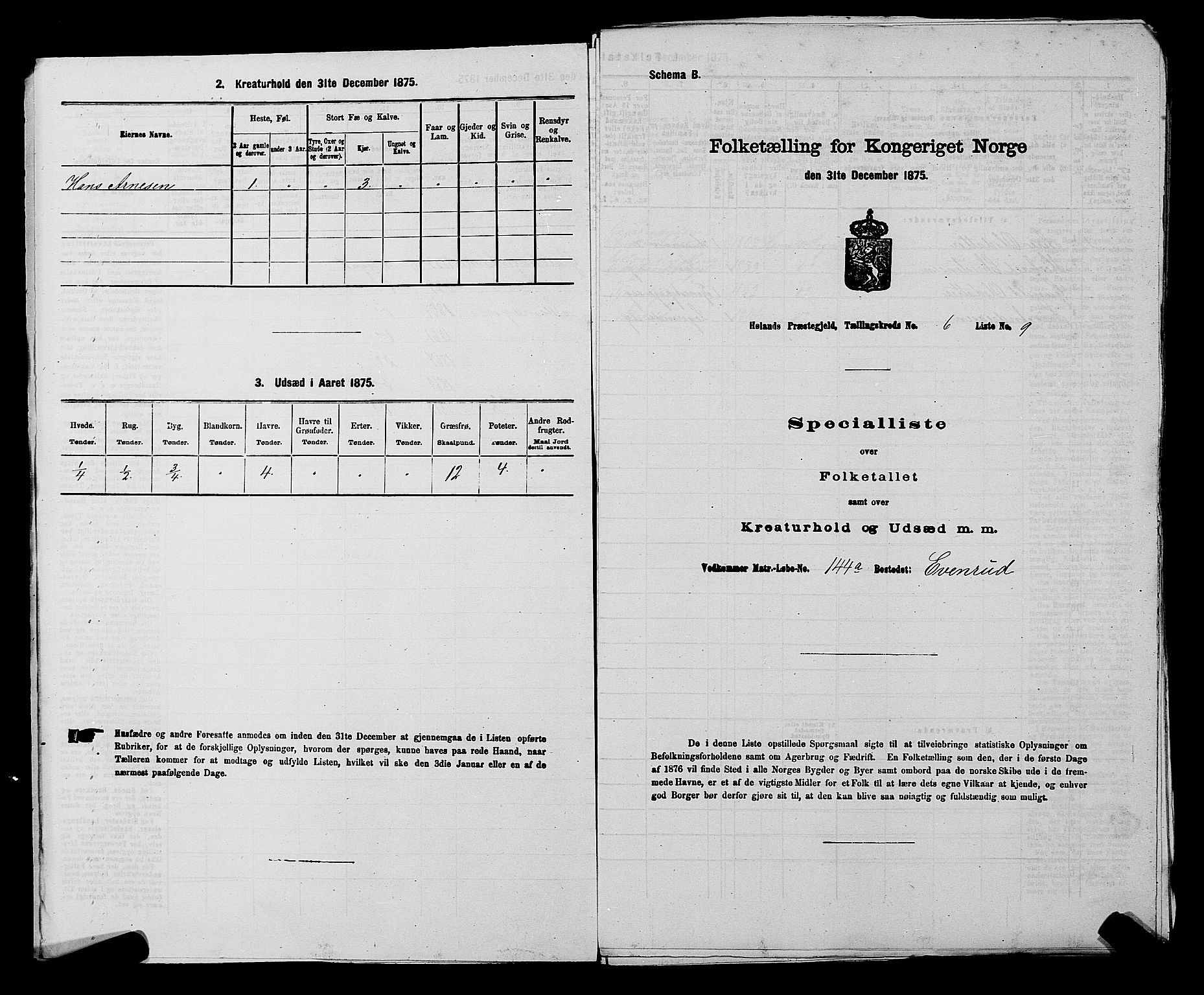 RA, 1875 census for 0221P Høland, 1875, p. 1080