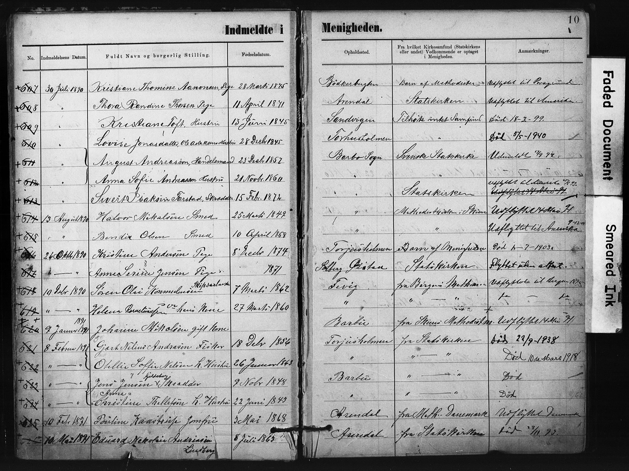 Metodistmenigheten, Arendal, AV/SAK-1292-0011/F/Fa/L0004: Dissenter register no. F-4, 1883-1892, p. 10