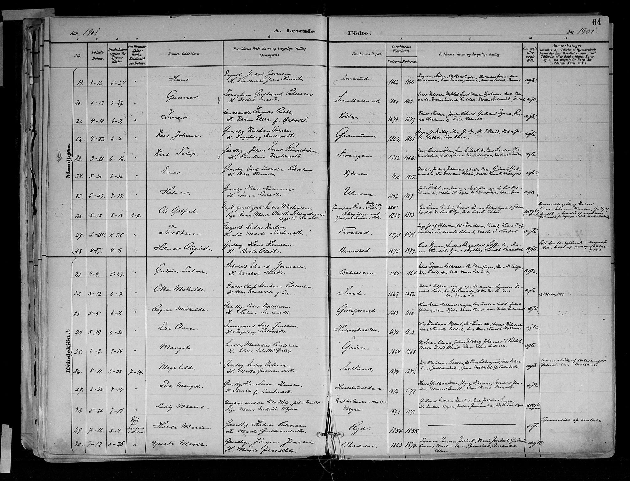 Jevnaker prestekontor, AV/SAH-PREST-116/H/Ha/Haa/L0010: Parish register (official) no. 10, 1891-1906, p. 64