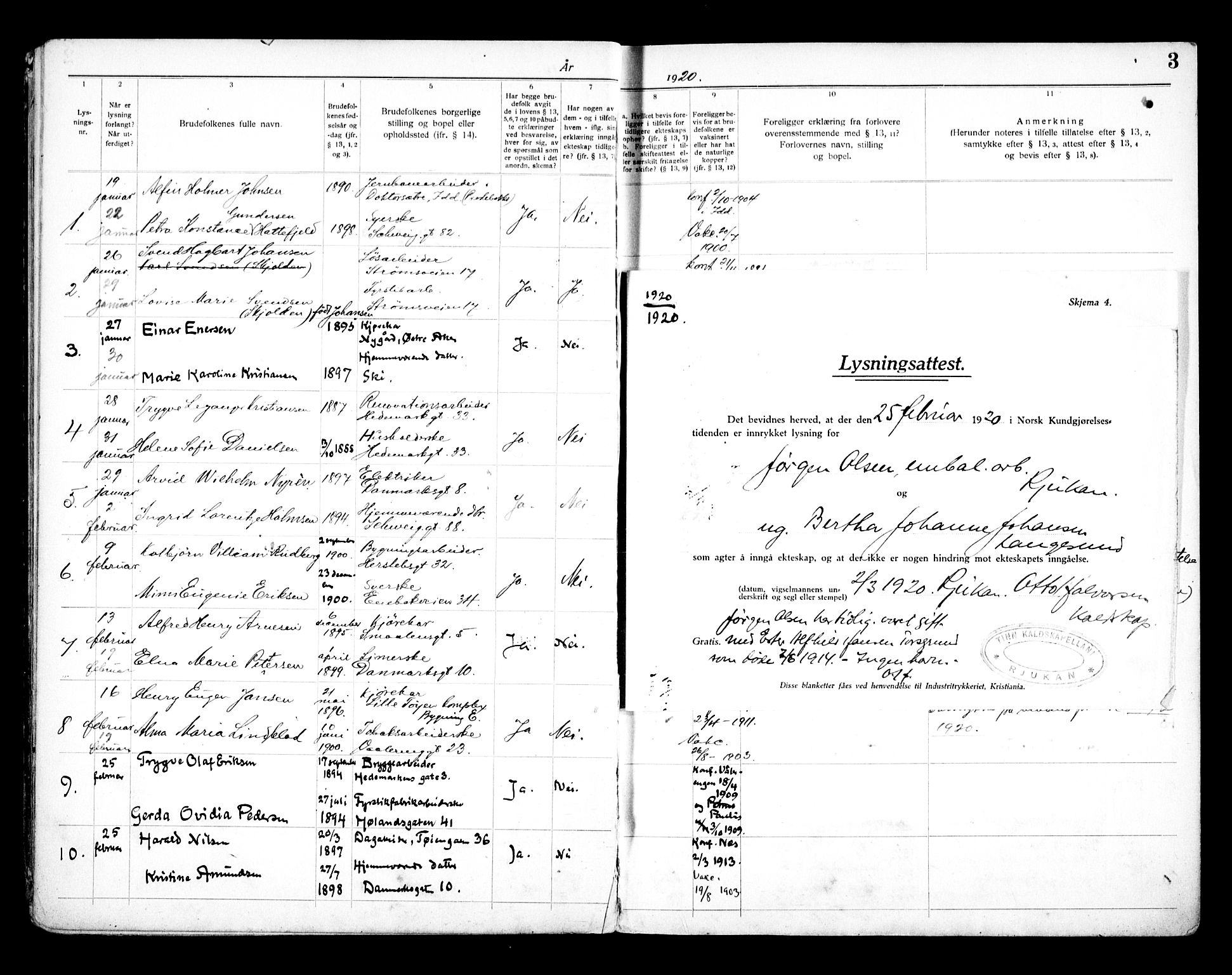 Vålerengen prestekontor Kirkebøker, SAO/A-10878/H/Ha/L0003: Banns register no. 3, 1919-1932, p. 3