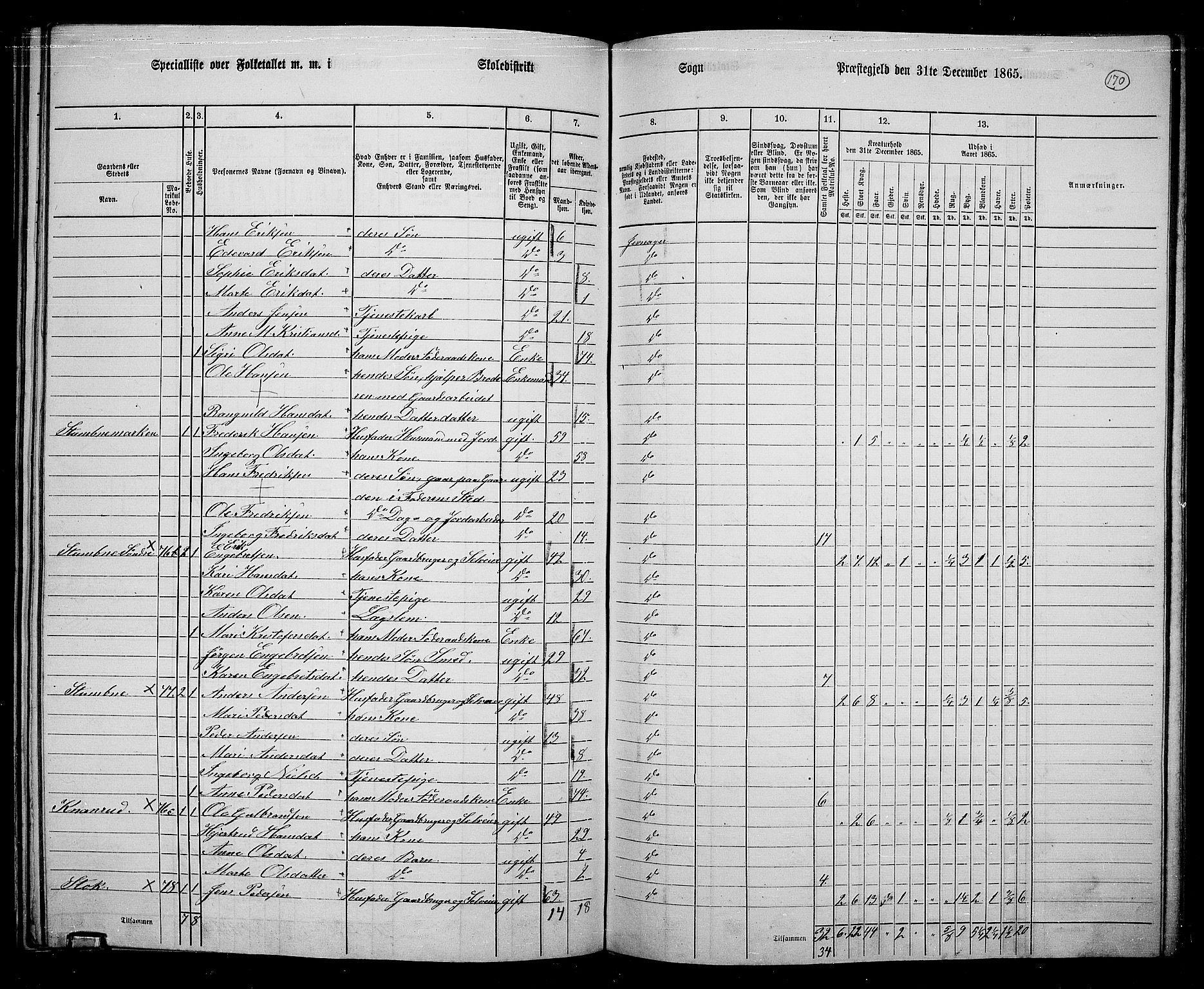 RA, 1865 census for Jevnaker, 1865, p. 156