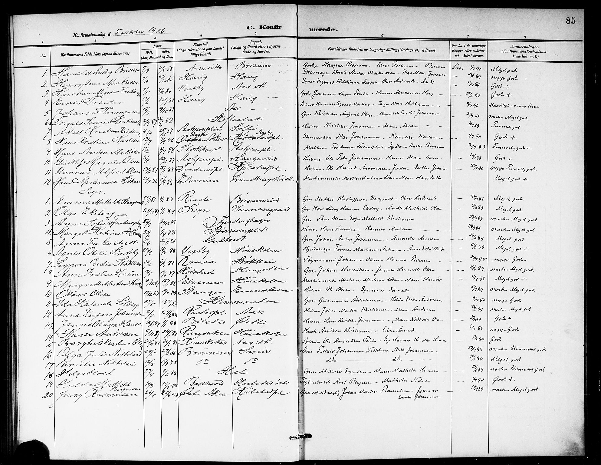Ås prestekontor Kirkebøker, SAO/A-10894/G/Ga/L0004: Parish register (copy) no. I 4, 1901-1915, p. 85