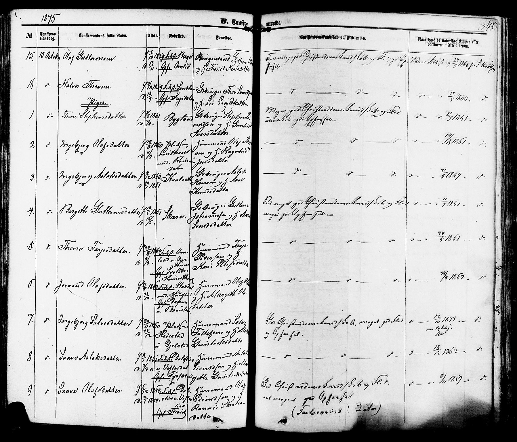 Kviteseid kirkebøker, SAKO/A-276/F/Fa/L0007: Parish register (official) no. I 7, 1859-1881, p. 345