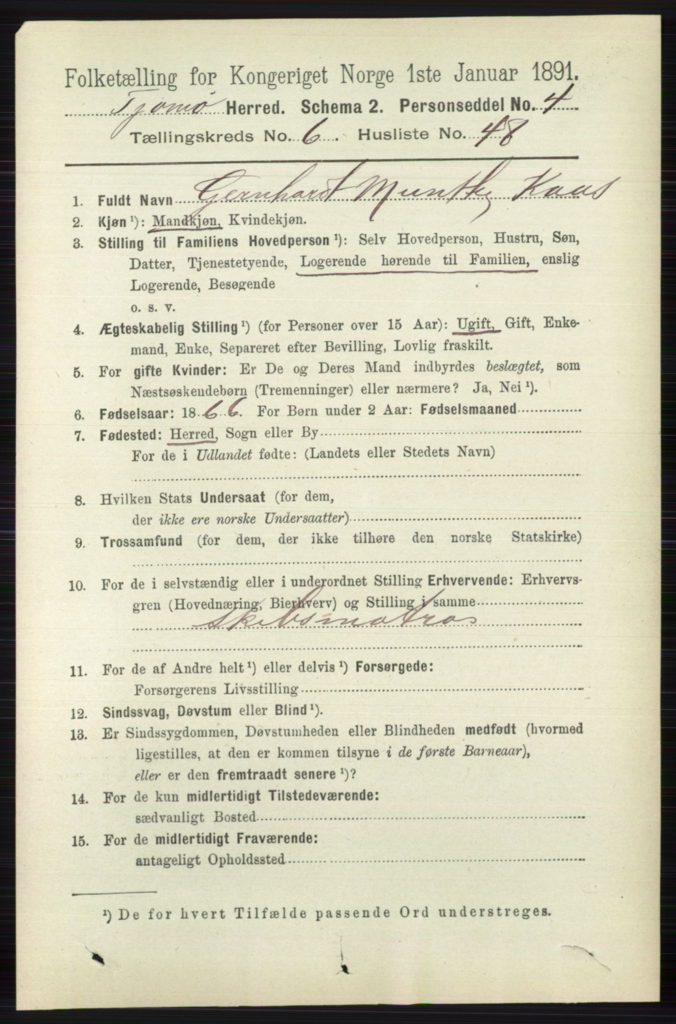 RA, 1891 census for 0723 Tjøme, 1891, p. 2404