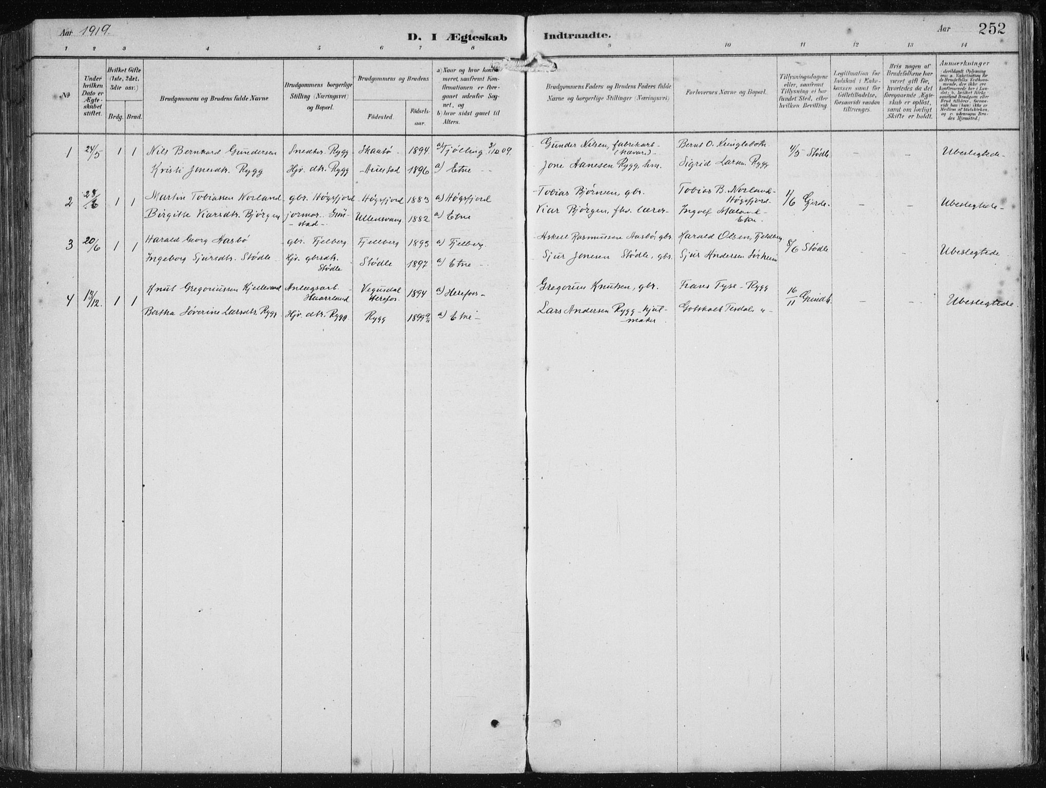 Etne sokneprestembete, AV/SAB-A-75001/H/Haa: Parish register (official) no. B  1, 1879-1919, p. 252