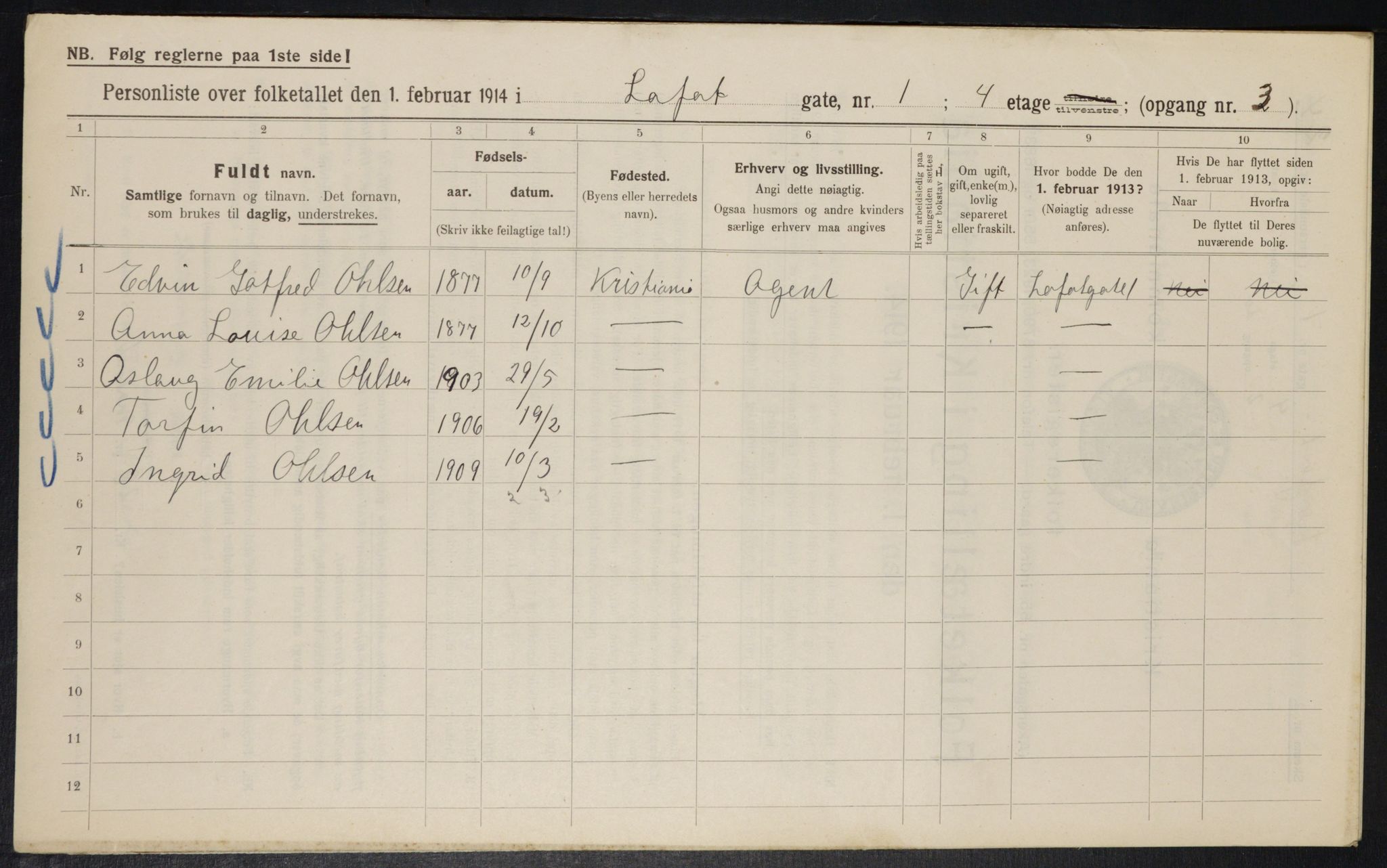 OBA, Municipal Census 1914 for Kristiania, 1914, p. 58287