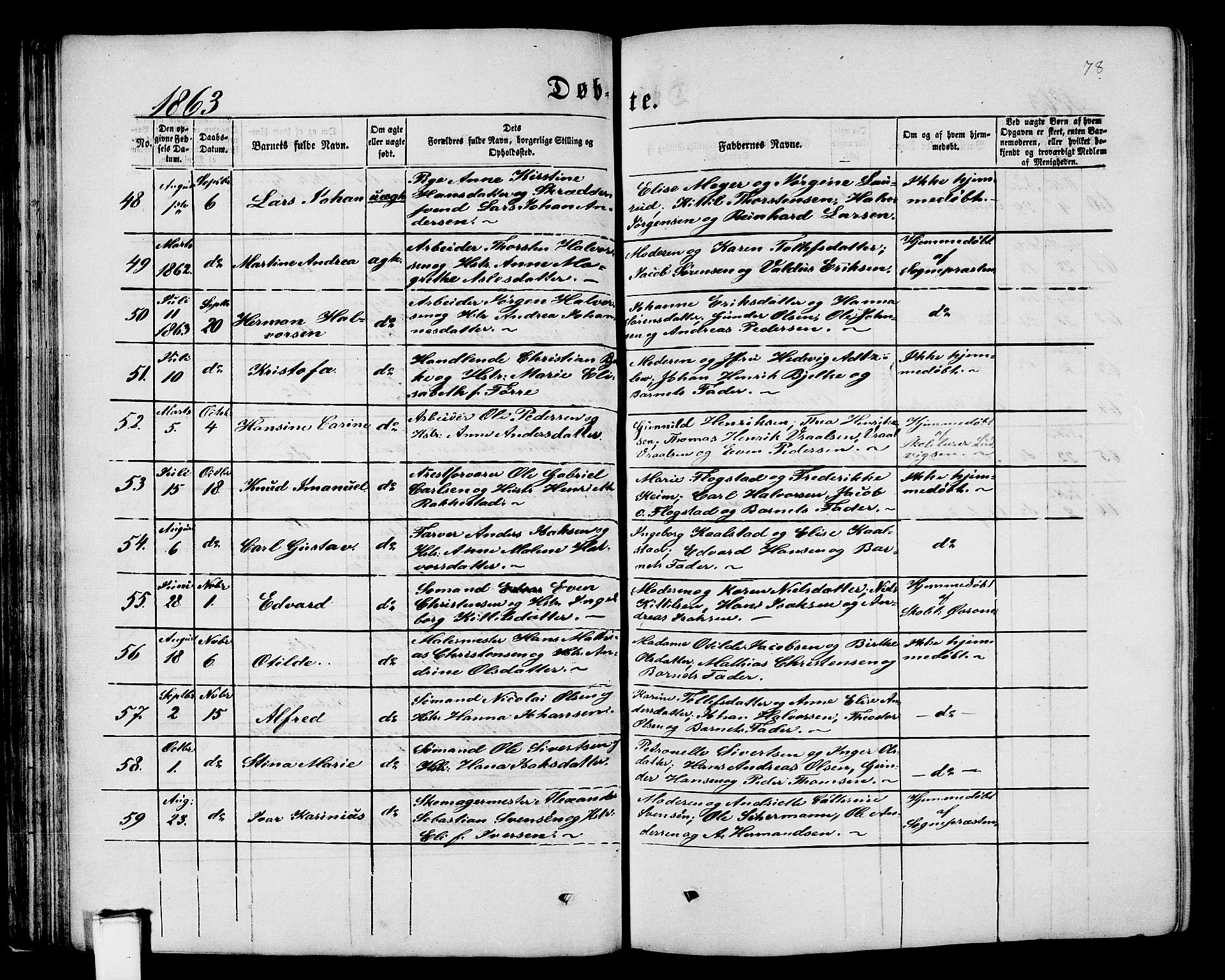 Porsgrunn kirkebøker , AV/SAKO-A-104/G/Gb/L0004: Parish register (copy) no. II 4, 1853-1882, p. 78