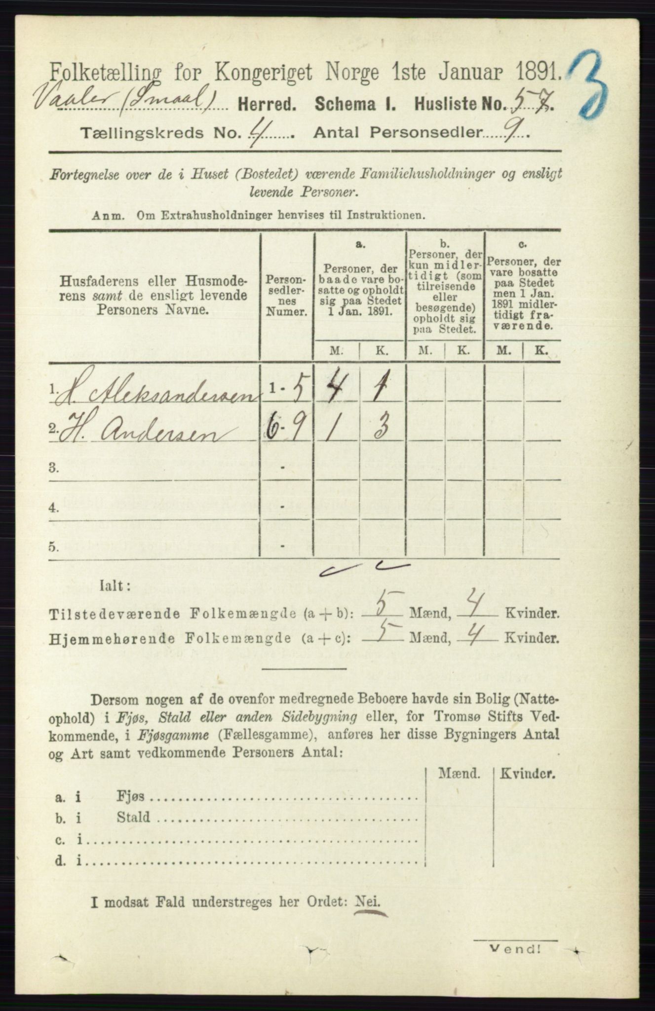 RA, 1891 census for 0137 Våler, 1891, p. 1605