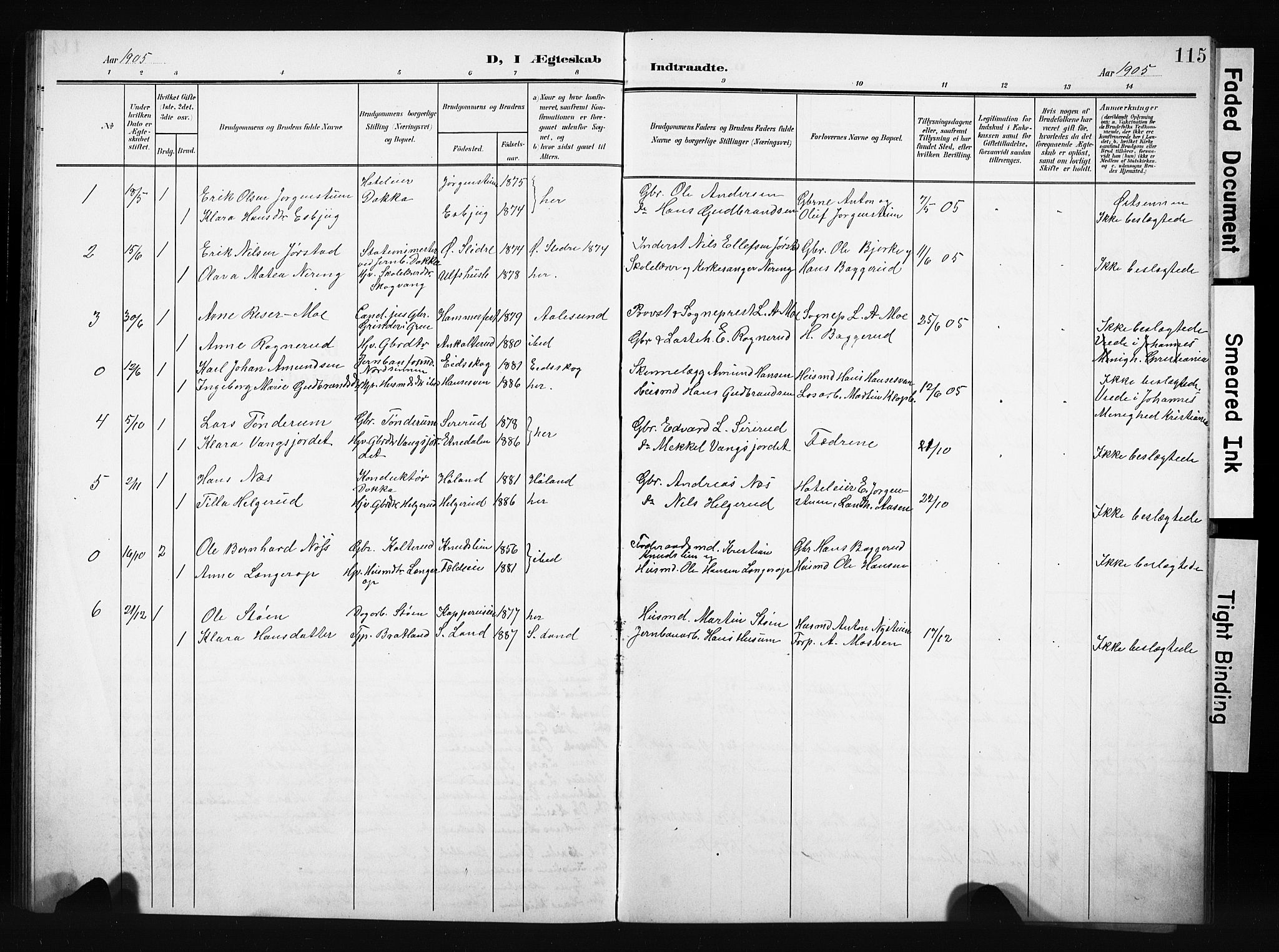 Nordre Land prestekontor, SAH/PREST-124/H/Ha/Hab/L0006: Parish register (copy) no. 6, 1905-1929, p. 115