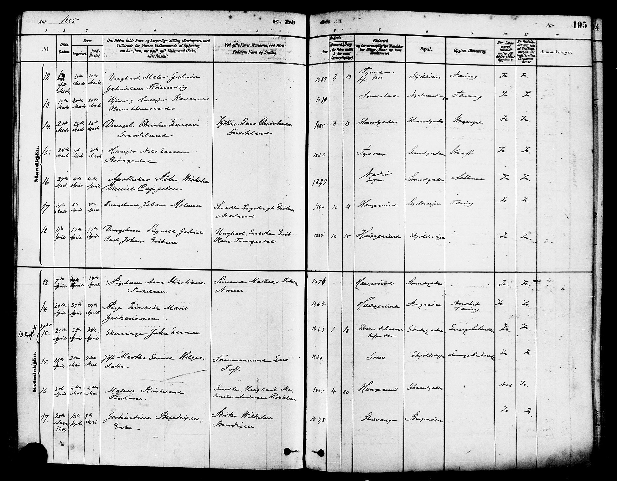 Haugesund sokneprestkontor, AV/SAST-A -101863/H/Ha/Haa/L0001: Parish register (official) no. A 1, 1878-1885, p. 195