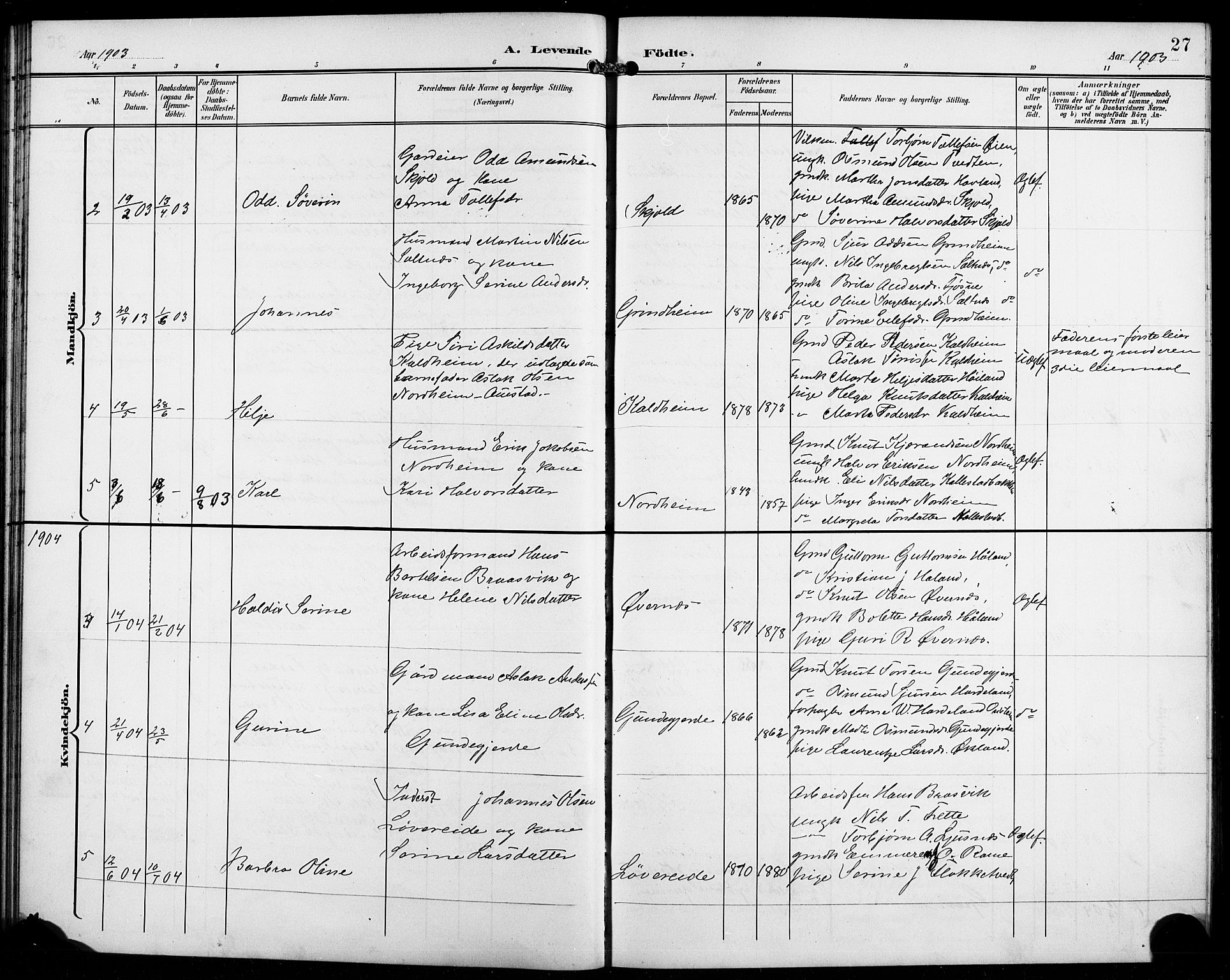 Etne sokneprestembete, SAB/A-75001/H/Hab: Parish register (copy) no. C 5, 1896-1920, p. 27