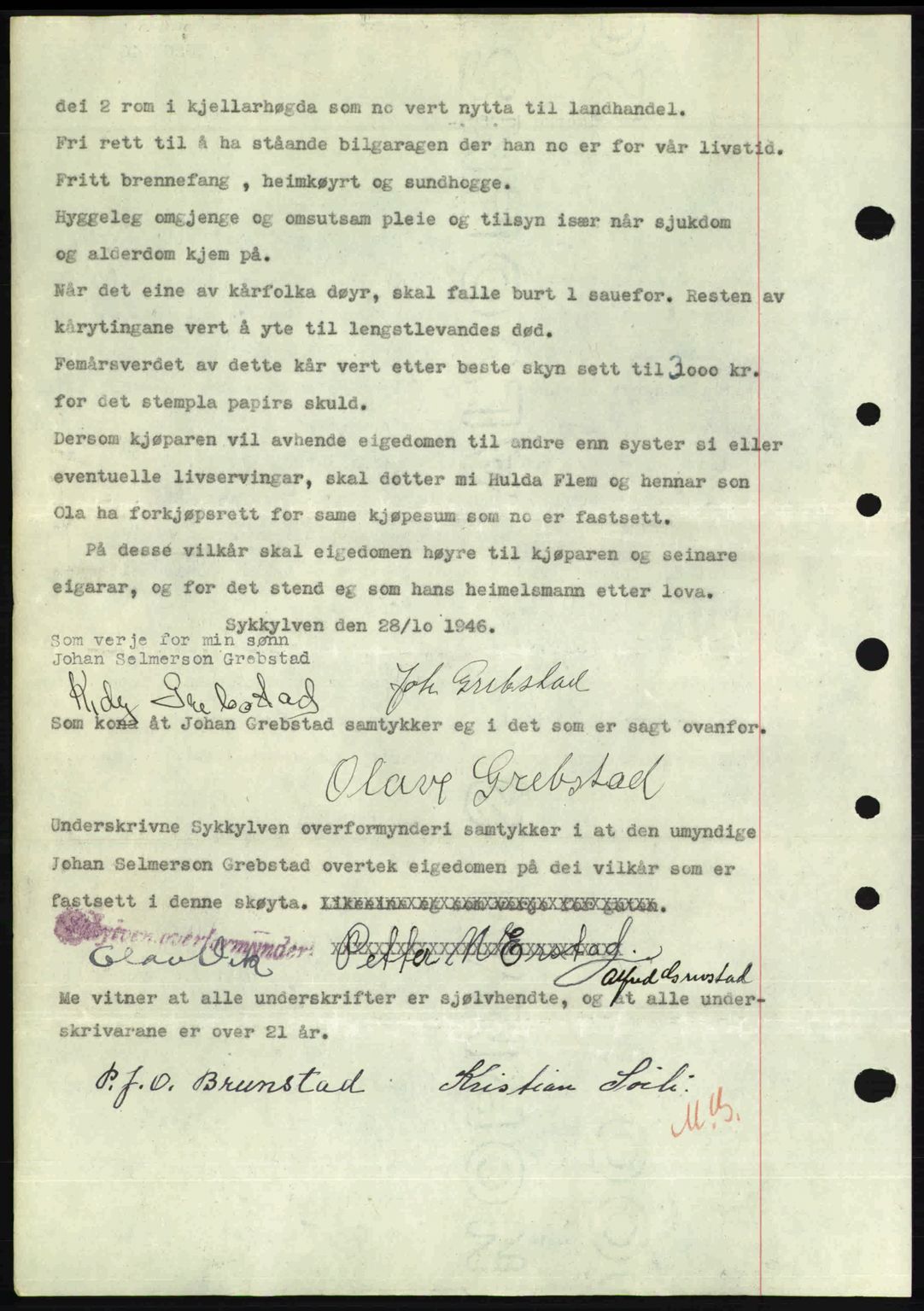 Nordre Sunnmøre sorenskriveri, AV/SAT-A-0006/1/2/2C/2Ca: Mortgage book no. A23, 1946-1947, Diary no: : 2050/1946