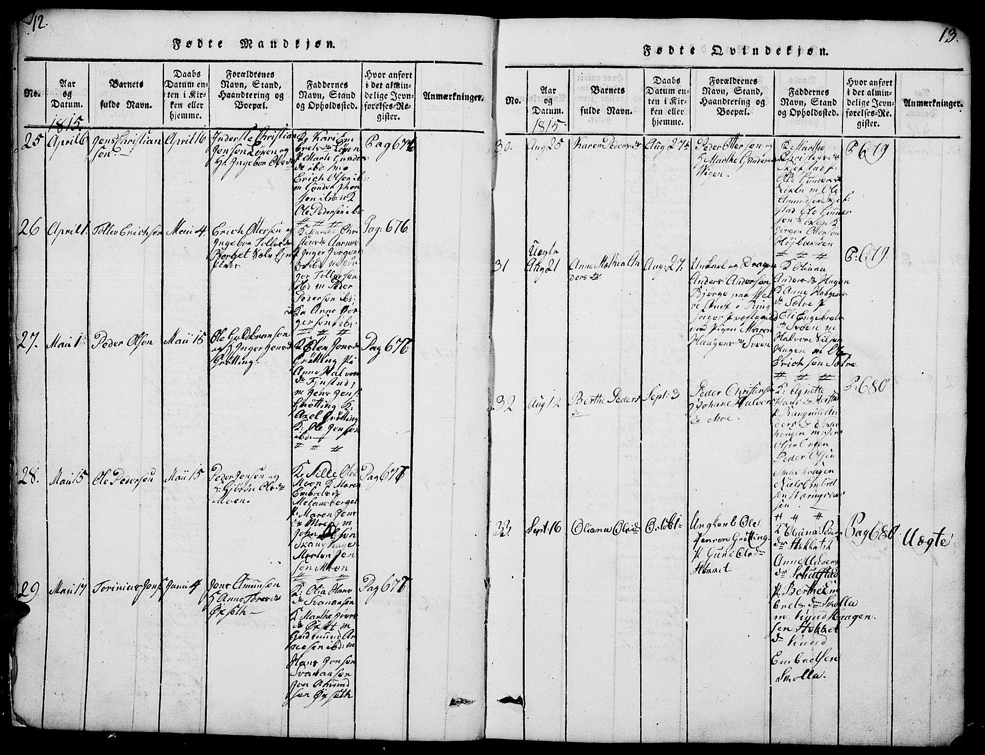 Elverum prestekontor, AV/SAH-PREST-044/H/Ha/Hab/L0001: Parish register (copy) no. 1, 1815-1829, p. 12-13