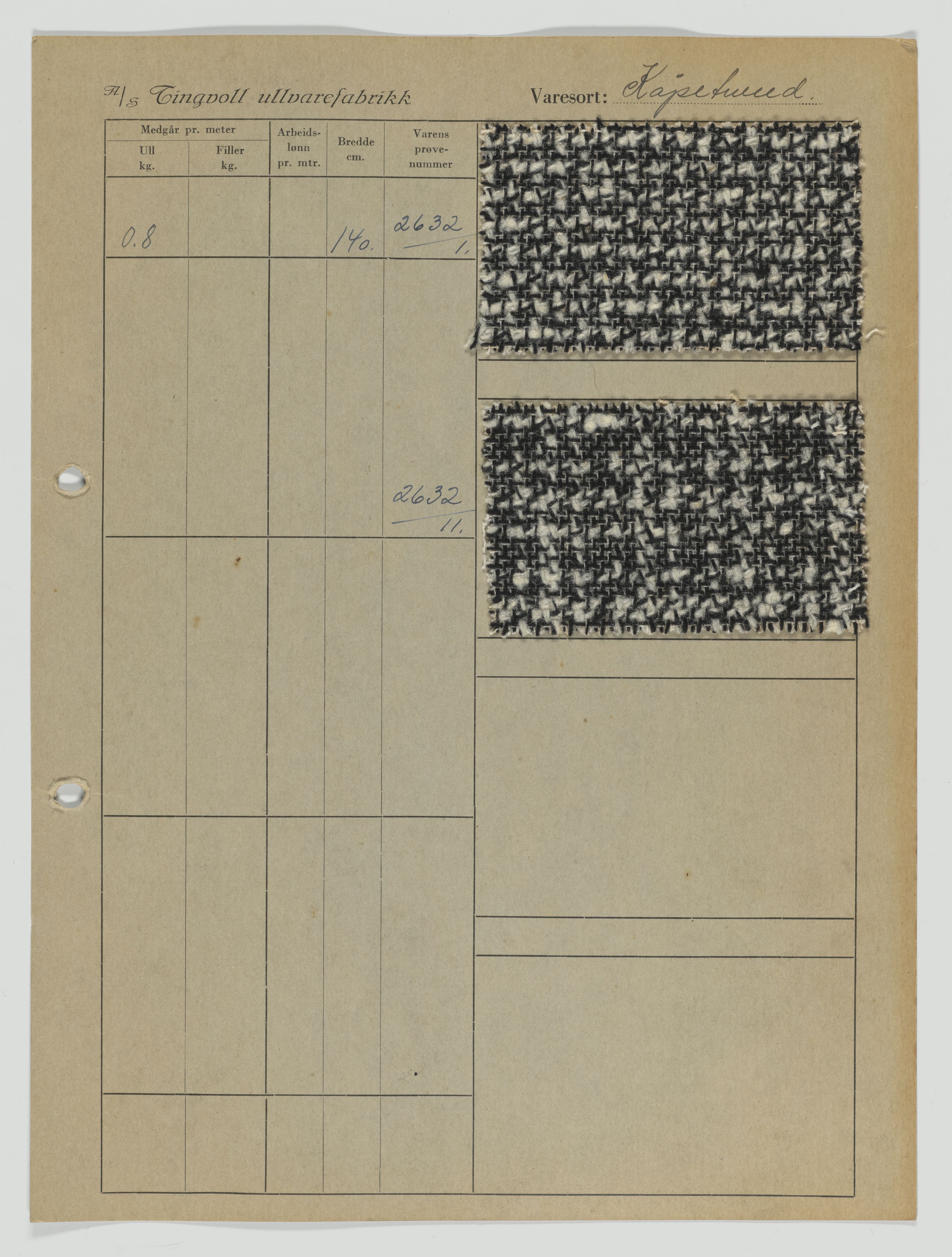 Tingvoll Ullvarefabrikk, IKAM/P-00482/G/Gh/L0002: Stoffprøveperm med rundskriv og prislister, 1952-1962