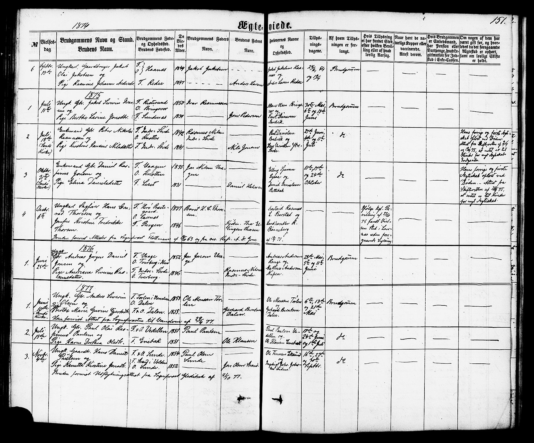 Ministerialprotokoller, klokkerbøker og fødselsregistre - Møre og Romsdal, SAT/A-1454/504/L0055: Parish register (official) no. 504A02, 1861-1884, p. 151