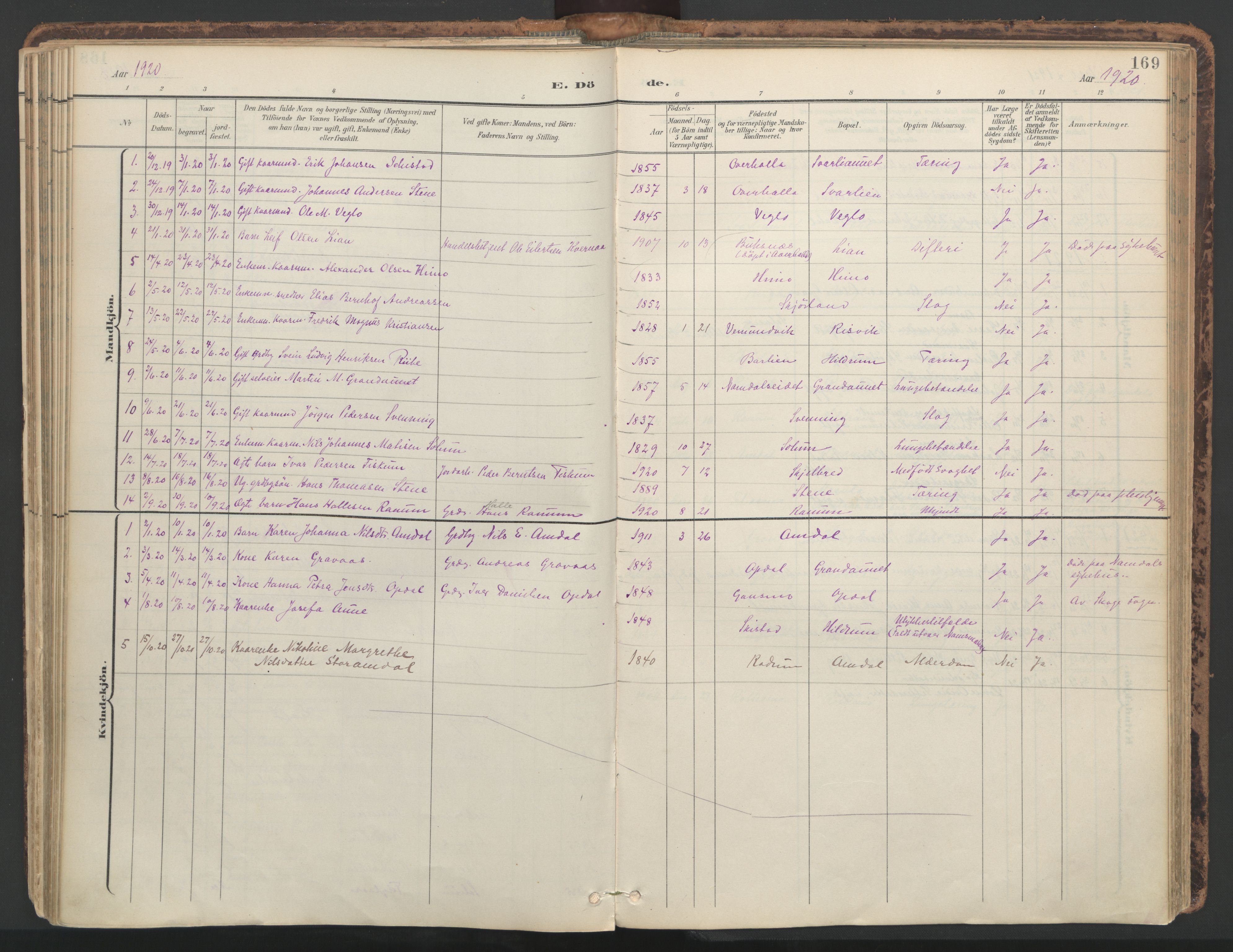 Ministerialprotokoller, klokkerbøker og fødselsregistre - Nord-Trøndelag, AV/SAT-A-1458/764/L0556: Parish register (official) no. 764A11, 1897-1924, p. 169