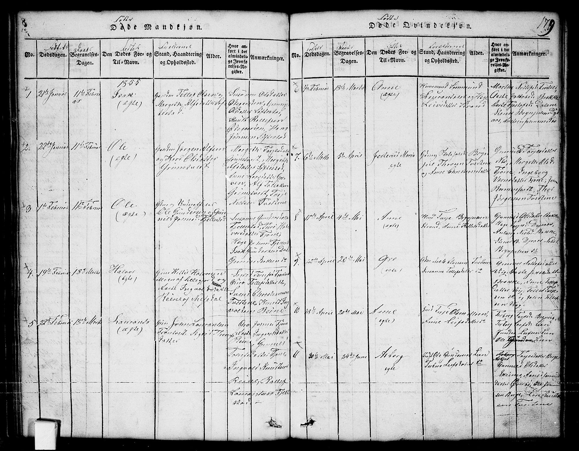 Nissedal kirkebøker, SAKO/A-288/G/Ga/L0001: Parish register (copy) no. I 1, 1814-1860, p. 179