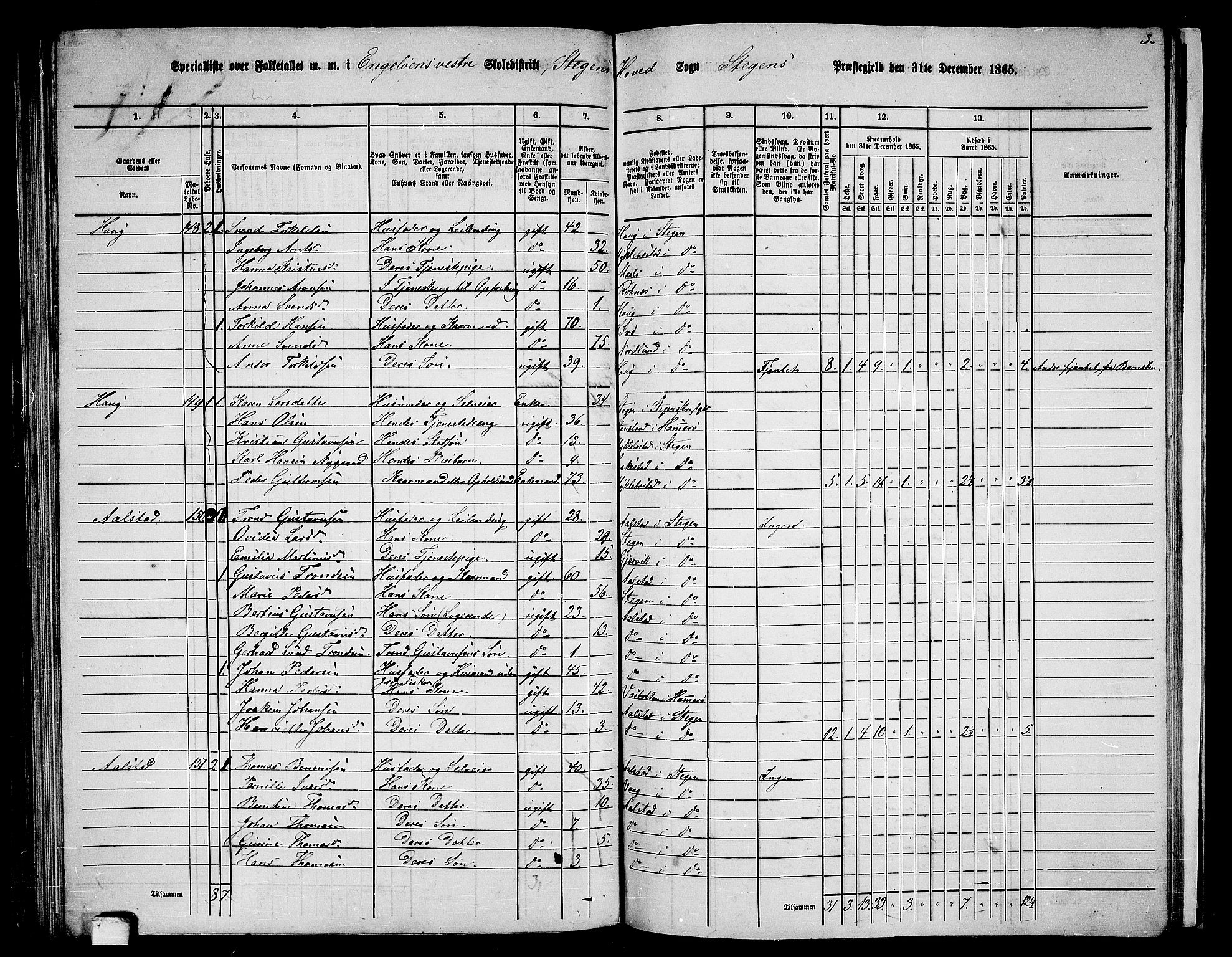 RA, 1865 census for Steigen, 1865, p. 90