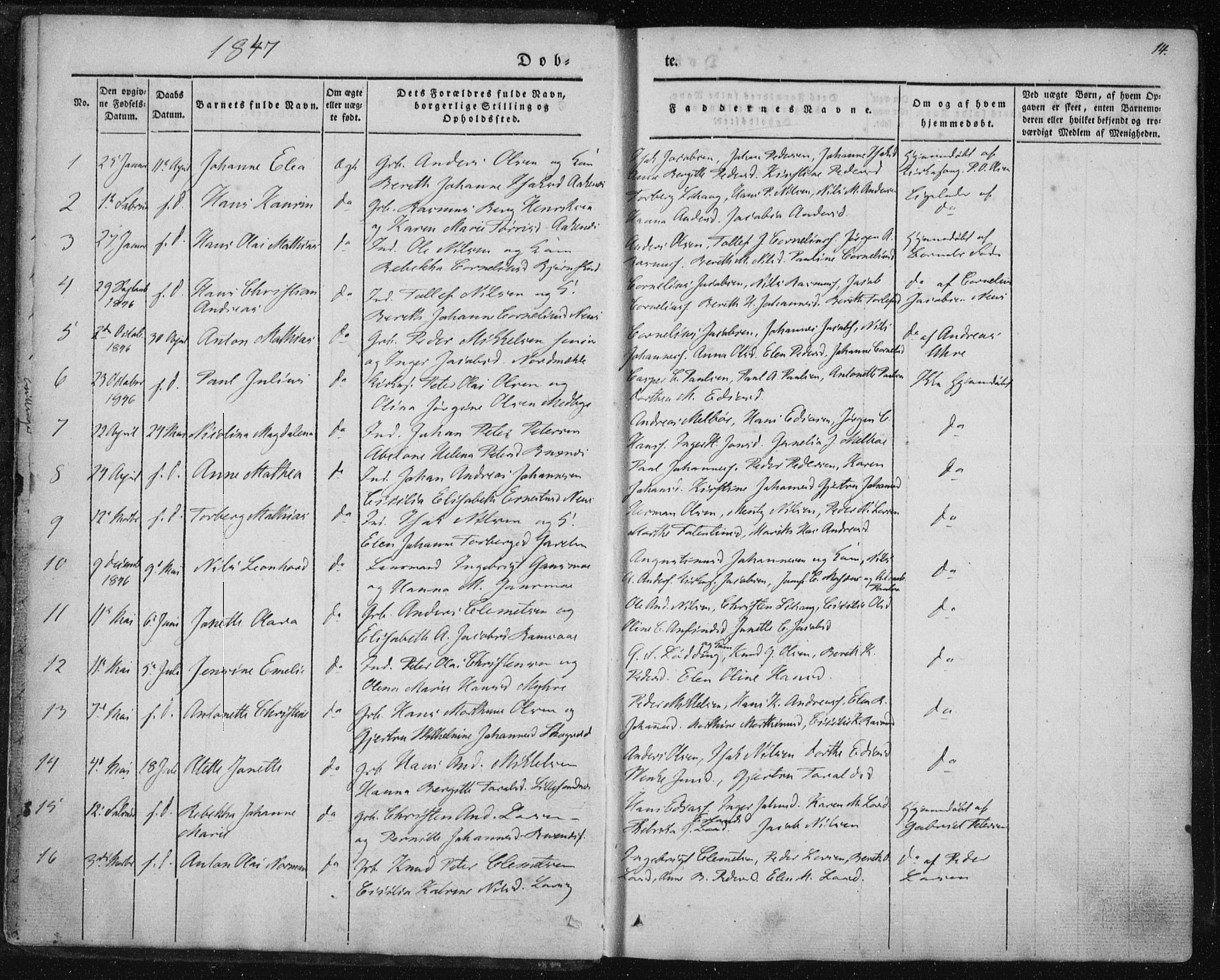 Ministerialprotokoller, klokkerbøker og fødselsregistre - Nordland, SAT/A-1459/897/L1396: Parish register (official) no. 897A04, 1842-1866, p. 14