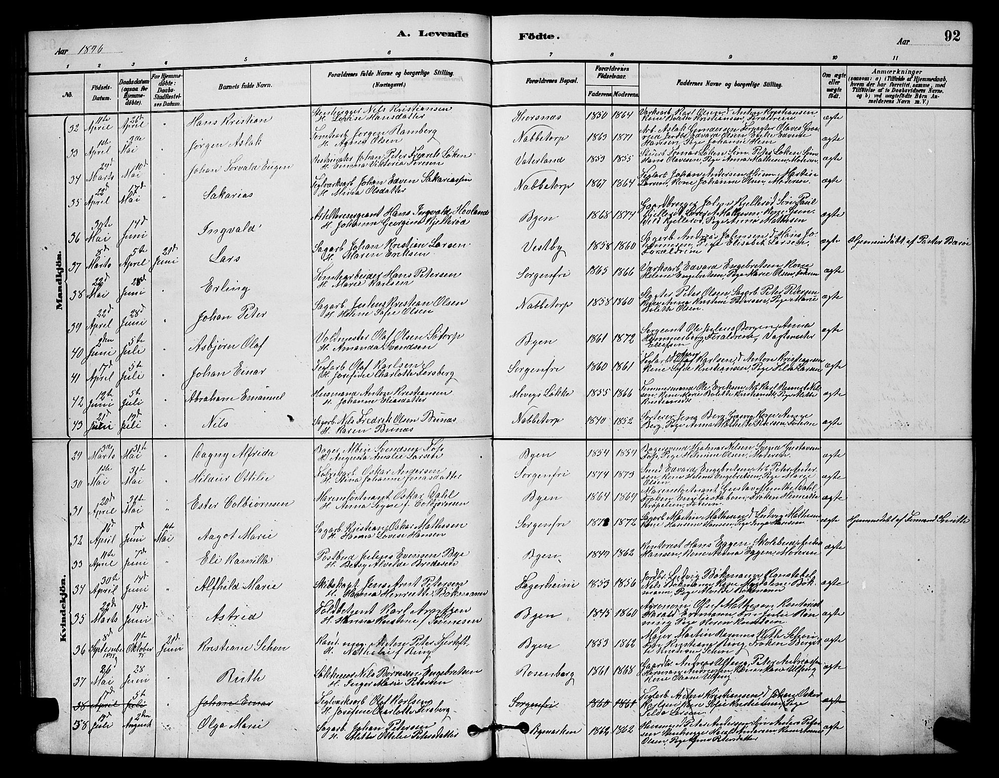 Østre Fredrikstad prestekontor Kirkebøker, AV/SAO-A-10907/G/Ga/L0001: Parish register (copy) no. 1, 1880-1899, p. 92