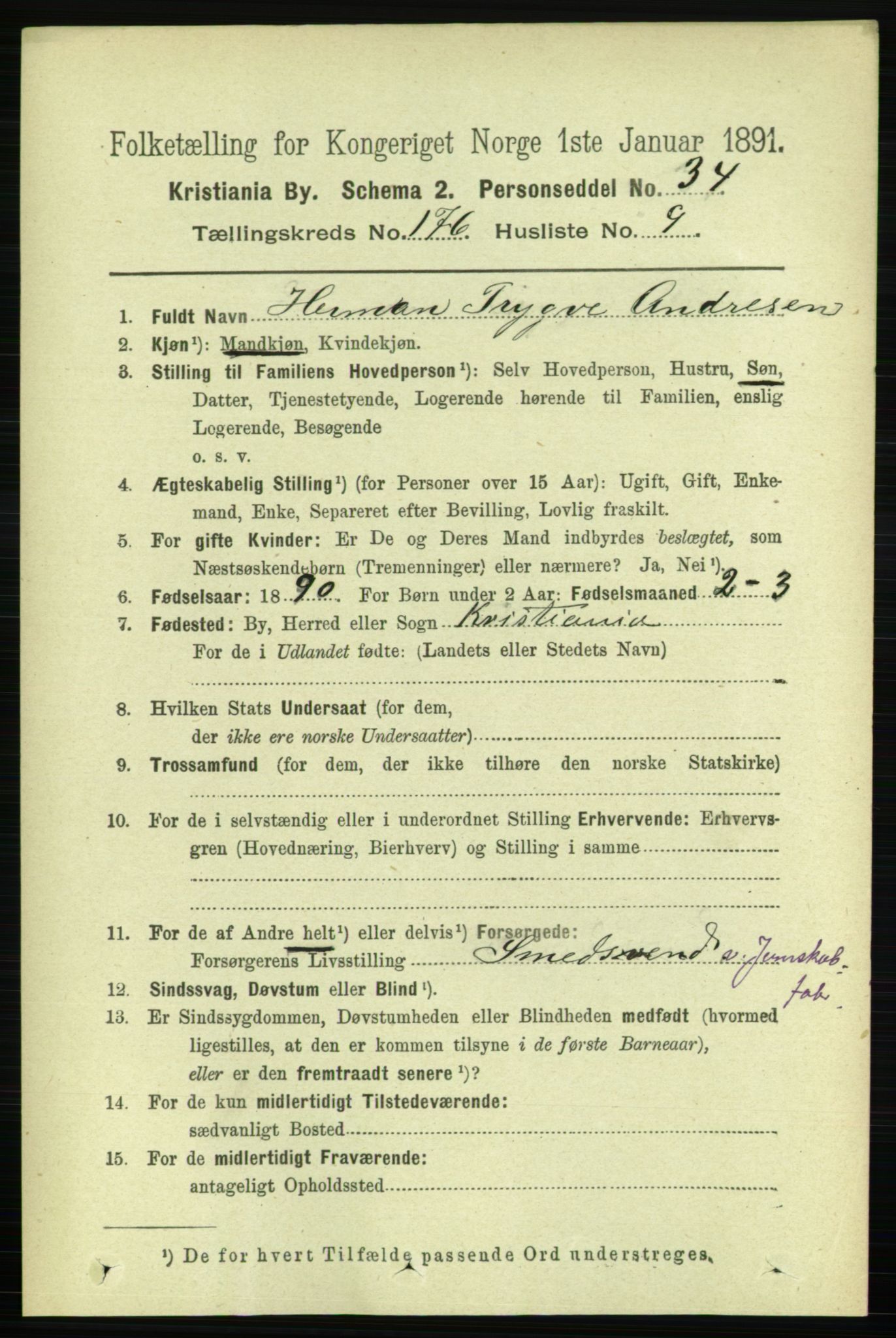 RA, 1891 census for 0301 Kristiania, 1891, p. 105895