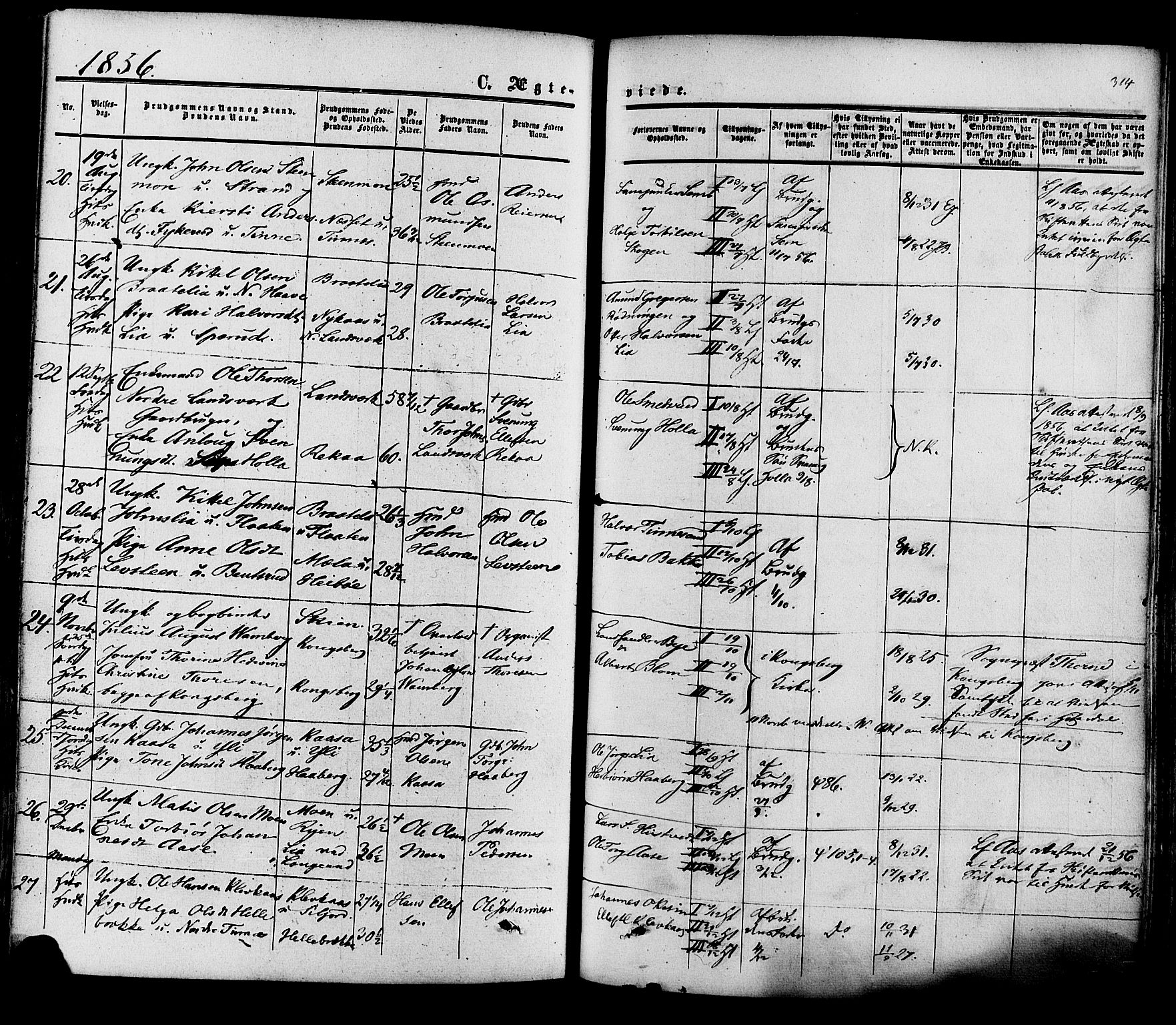 Heddal kirkebøker, SAKO/A-268/F/Fa/L0007: Parish register (official) no. I 7, 1855-1877, p. 314