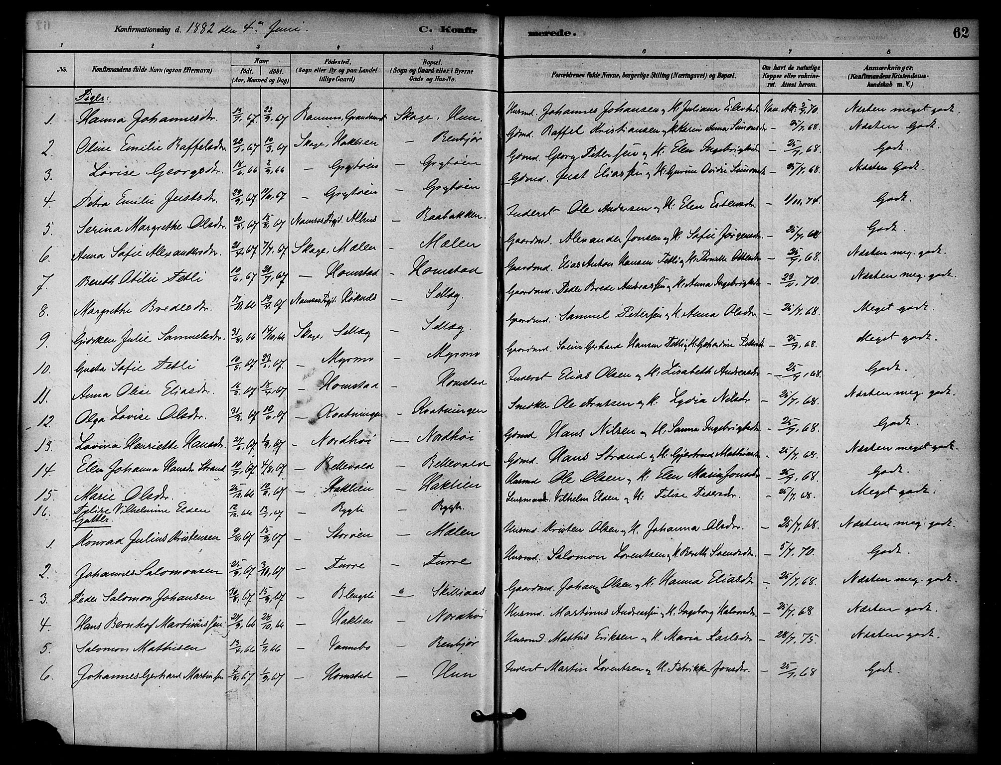 Ministerialprotokoller, klokkerbøker og fødselsregistre - Nord-Trøndelag, SAT/A-1458/766/L0563: Parish register (official) no. 767A01, 1881-1899, p. 62