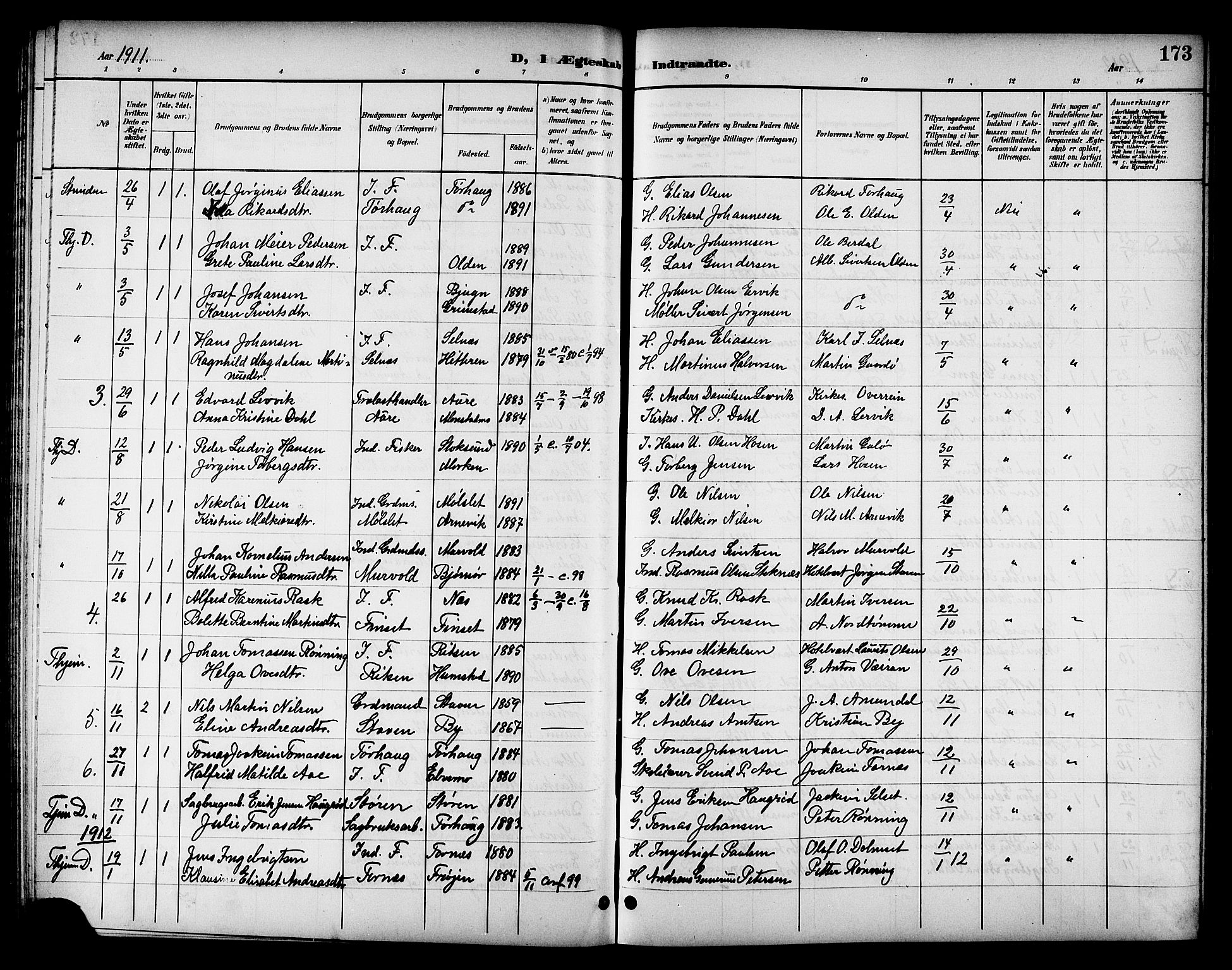 Ministerialprotokoller, klokkerbøker og fødselsregistre - Sør-Trøndelag, SAT/A-1456/655/L0688: Parish register (copy) no. 655C04, 1899-1922, p. 173